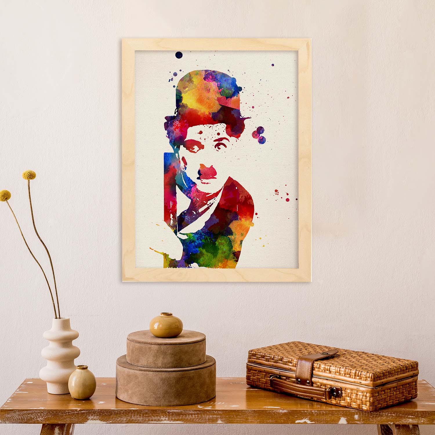 Poster de Charlie Chaplin con diseño acuarela. Mix de láminas con estilo acuarela-Artwork-Nacnic-Nacnic Estudio SL