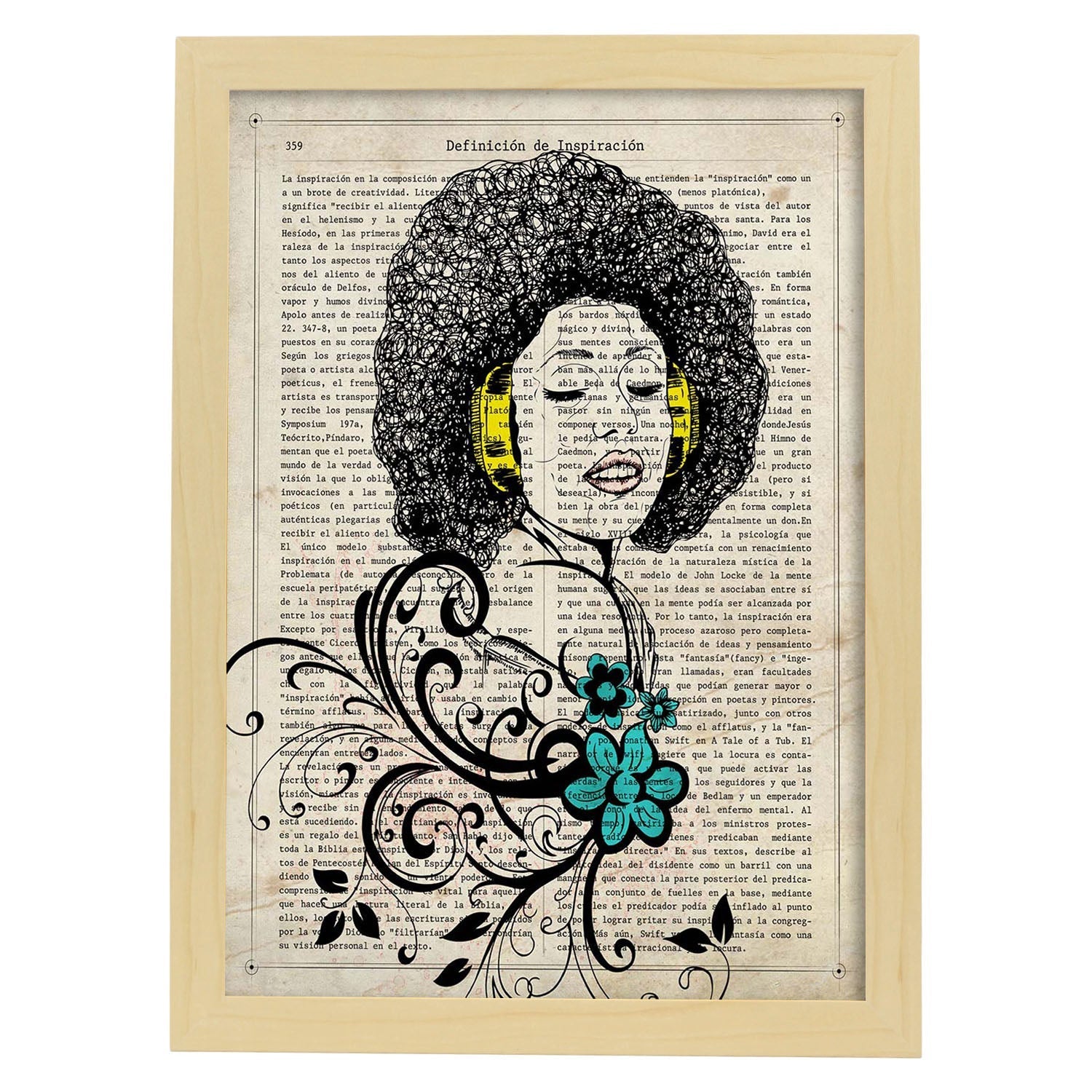 Poster de Chica afro.Láminas de chicas con textos. Diseño de interiores para mujeres.-Artwork-Nacnic-A4-Marco Madera clara-Nacnic Estudio SL