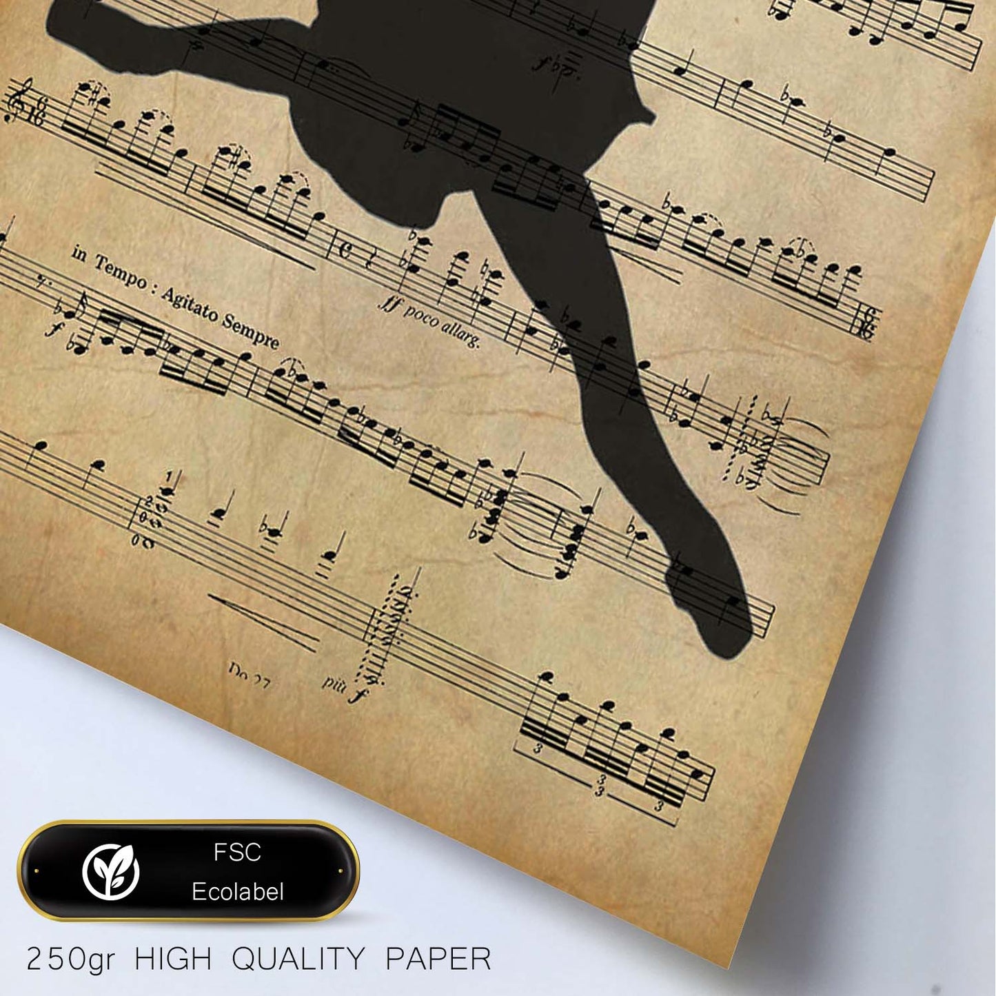 Poster de Chica bailando ballet sobre partitura. Láminas de imágenes con partituras. Diseño de música para el hogar.-Artwork-Nacnic-Nacnic Estudio SL