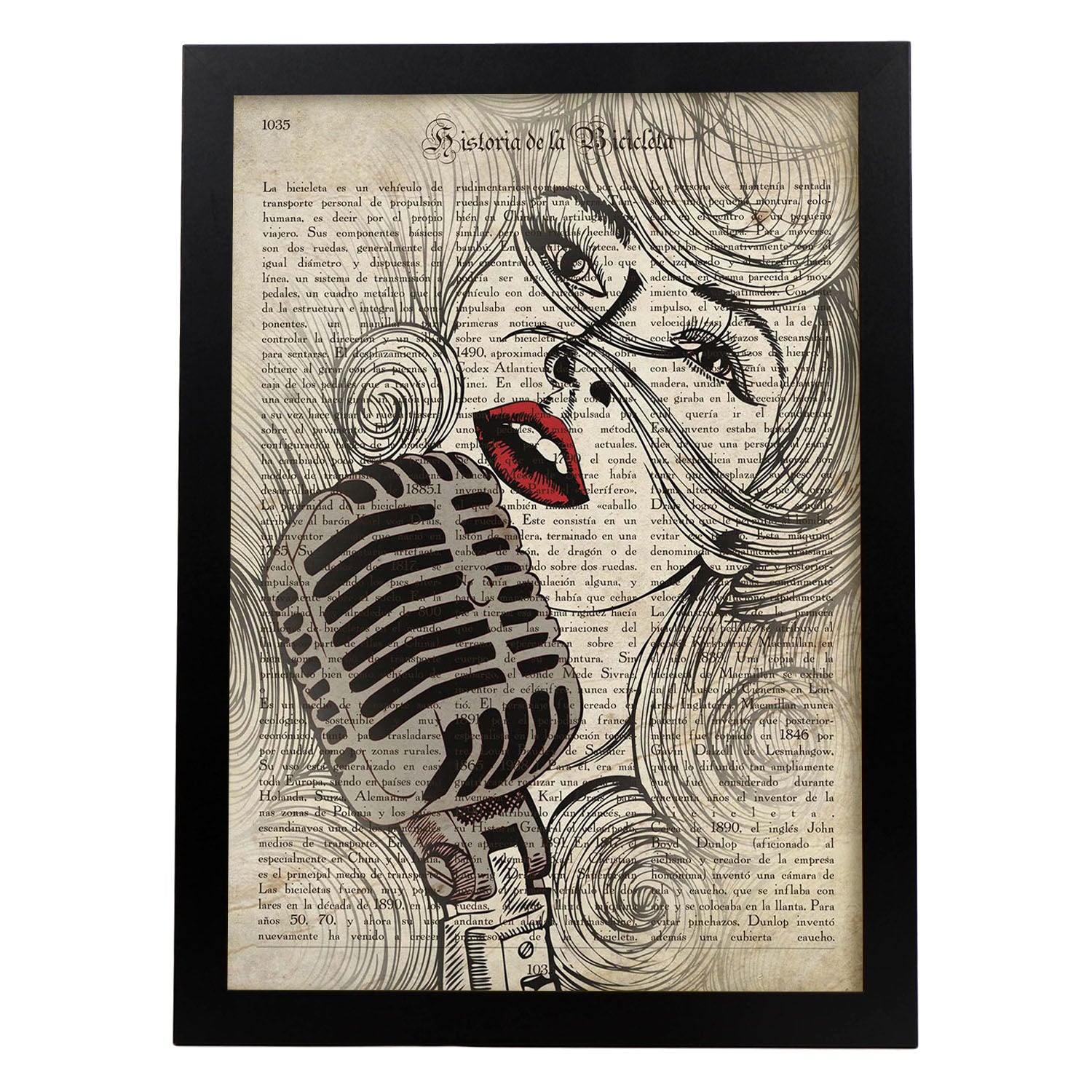 Poster de Chica cantando.Láminas de chicas con textos. Diseño de interiores para mujeres.-Artwork-Nacnic-A3-Marco Negro-Nacnic Estudio SL