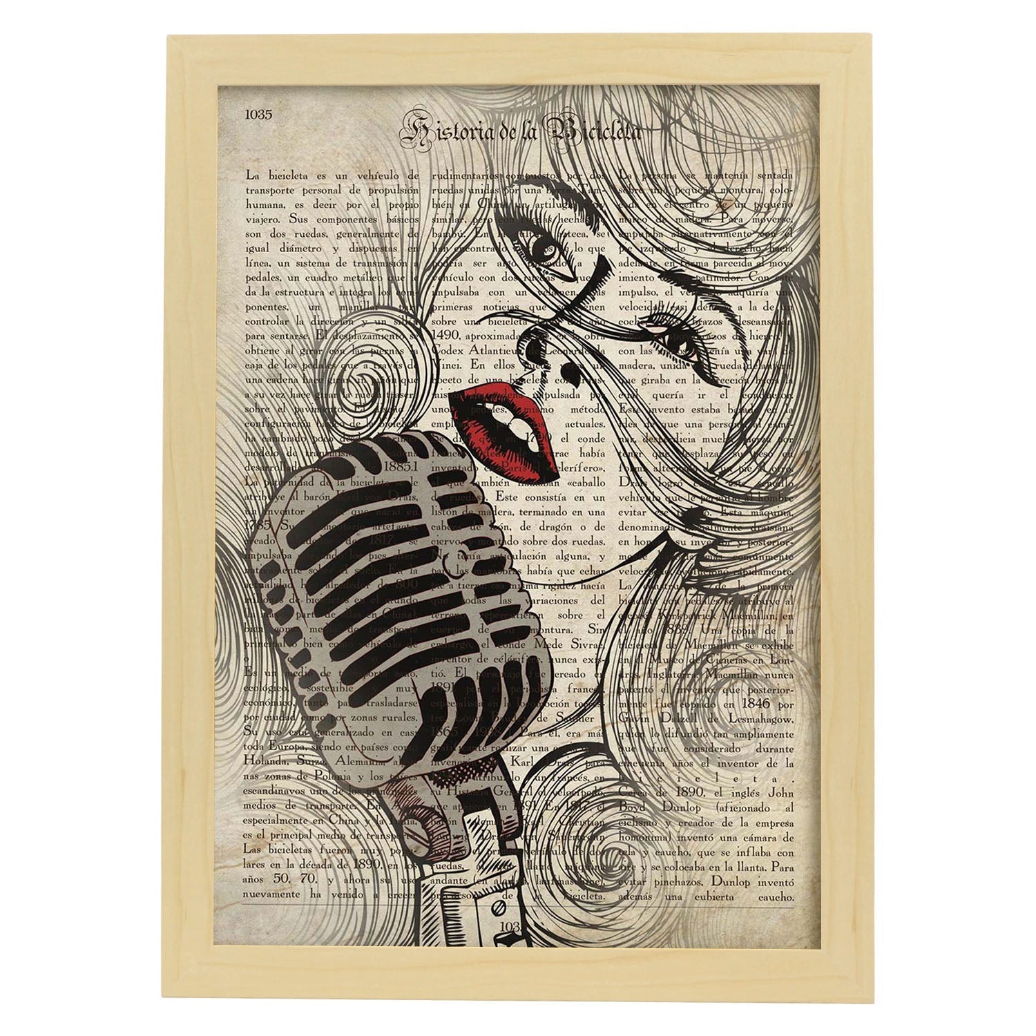 Poster de Chica cantando.Láminas de chicas con textos. Diseño de interiores para mujeres.-Artwork-Nacnic-A4-Marco Madera clara-Nacnic Estudio SL
