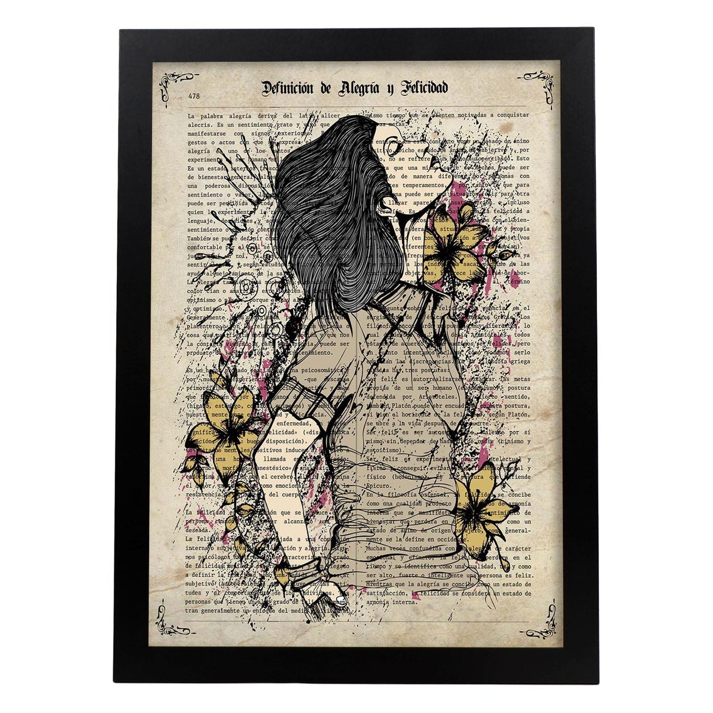 Poster de Chica primavera.Láminas de chicas con textos. Diseño de interiores para mujeres.-Artwork-Nacnic-A3-Marco Negro-Nacnic Estudio SL