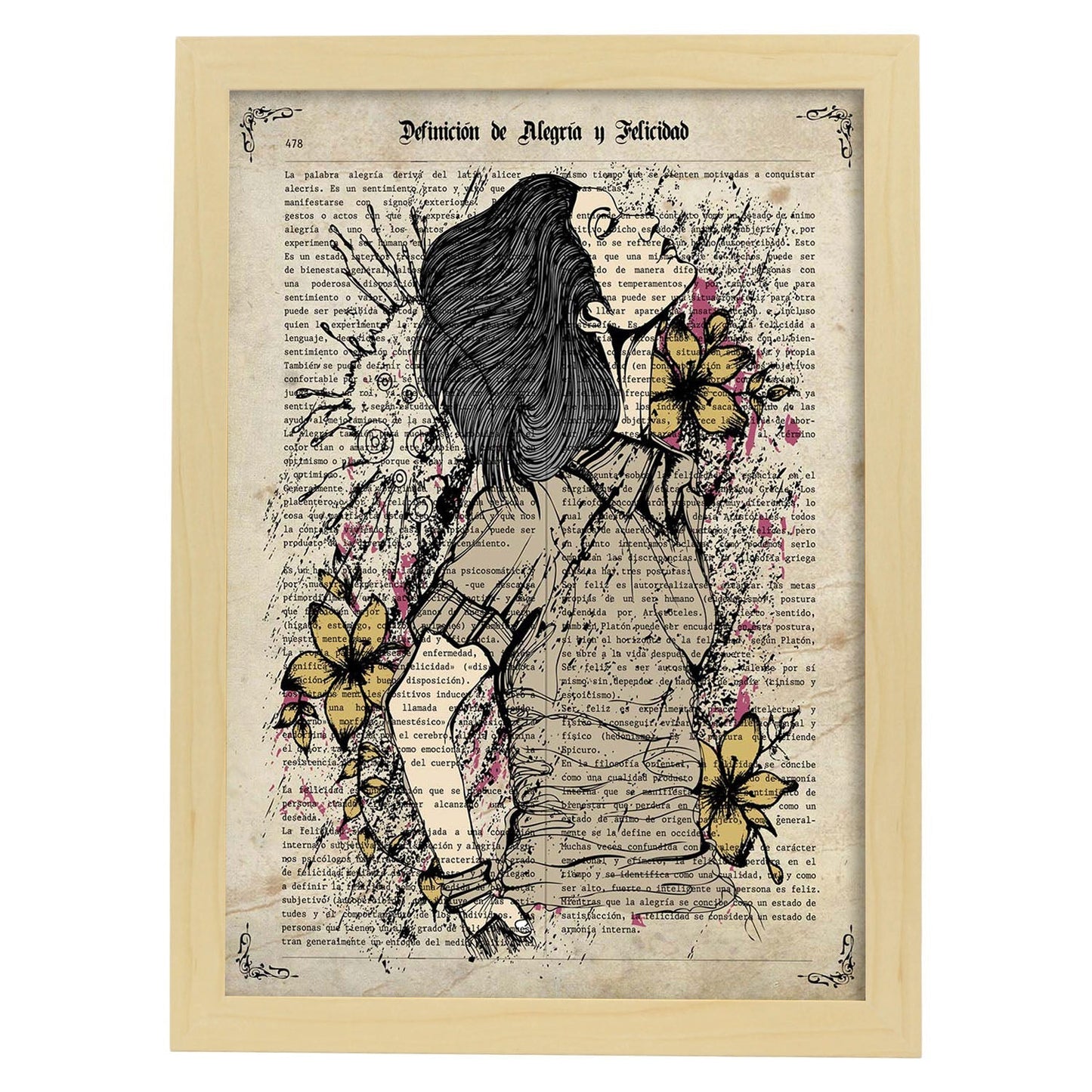 Poster de Chica primavera.Láminas de chicas con textos. Diseño de interiores para mujeres.-Artwork-Nacnic-A4-Marco Madera clara-Nacnic Estudio SL