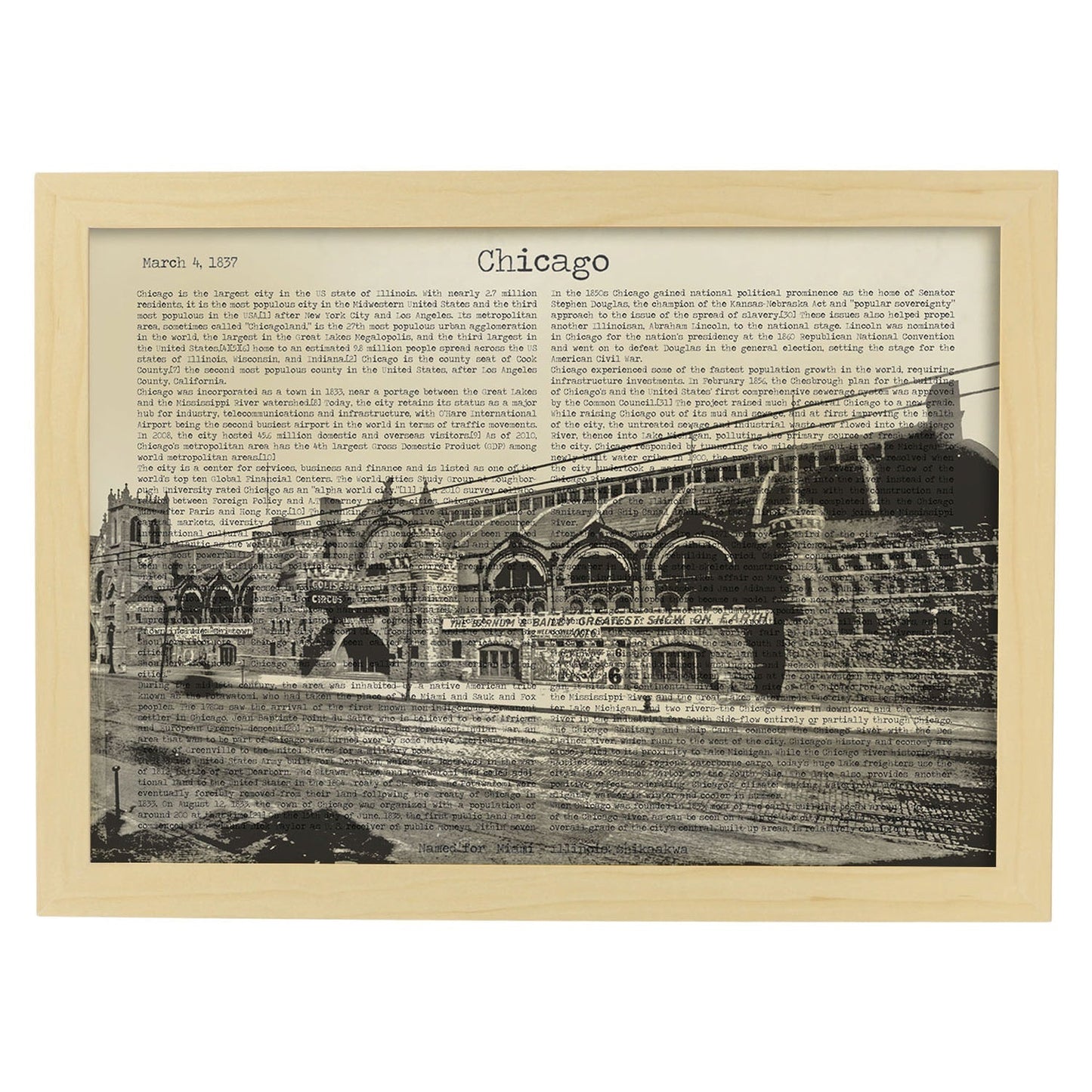 Poster de Chicago Coliseum. Láminas e ilustraciones de ciudades del mundo y monumentos famosos.-Artwork-Nacnic-A3-Marco Madera clara-Nacnic Estudio SL