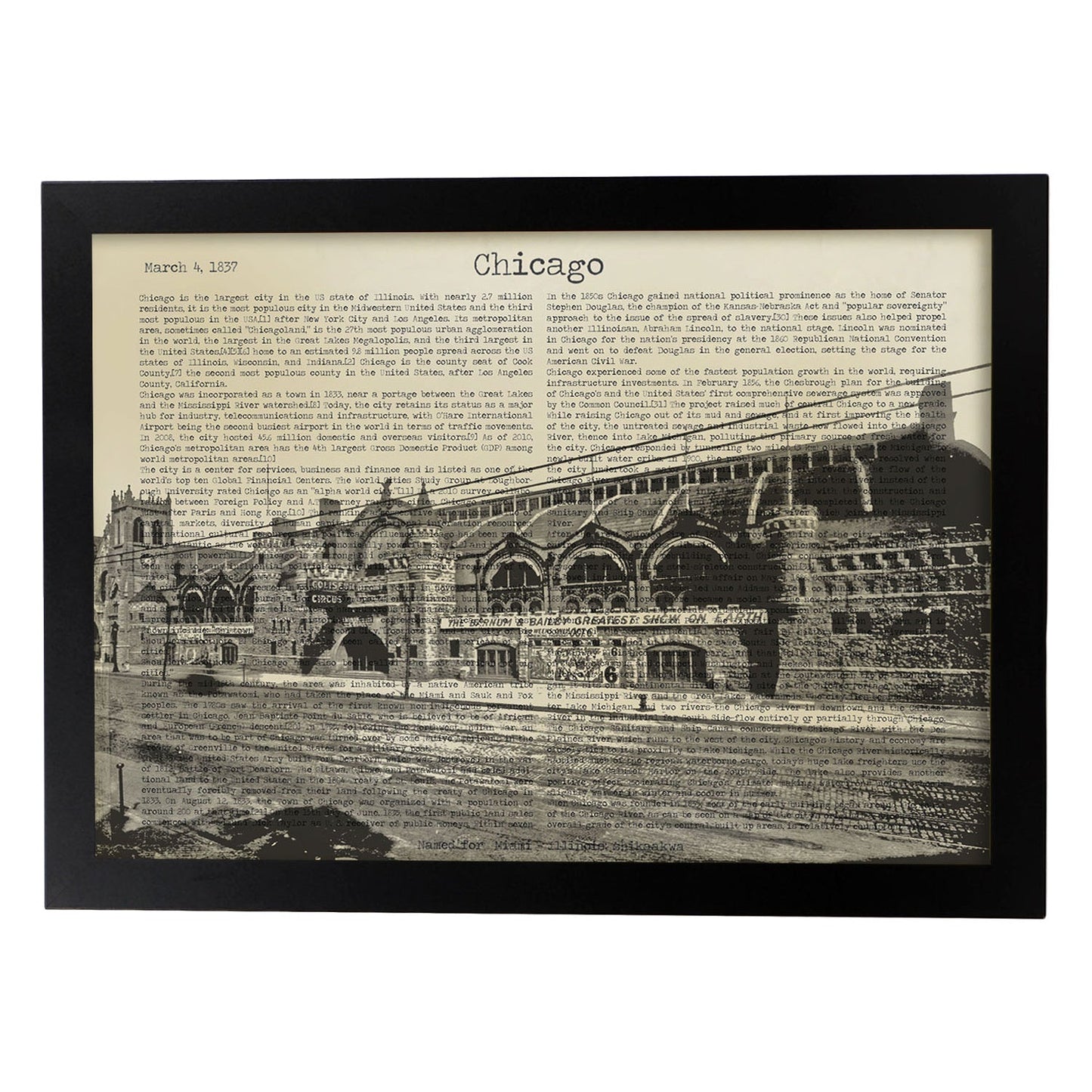 Poster de Chicago Coliseum. Láminas e ilustraciones de ciudades del mundo y monumentos famosos.-Artwork-Nacnic-A3-Marco Negro-Nacnic Estudio SL