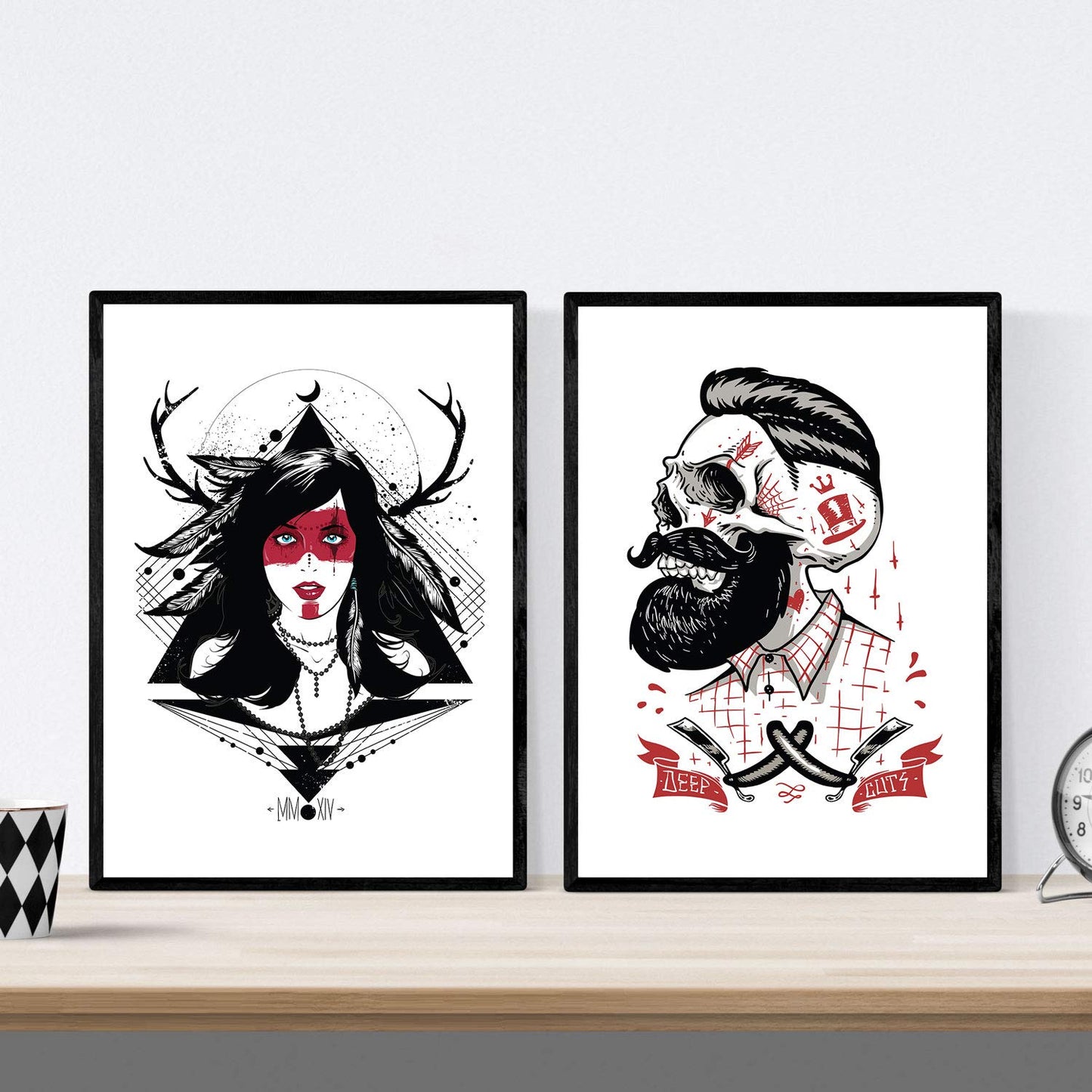 Poster de Chico chica rojo negro. Lámina decorativa de diseño.-Artwork-Nacnic-Nacnic Estudio SL