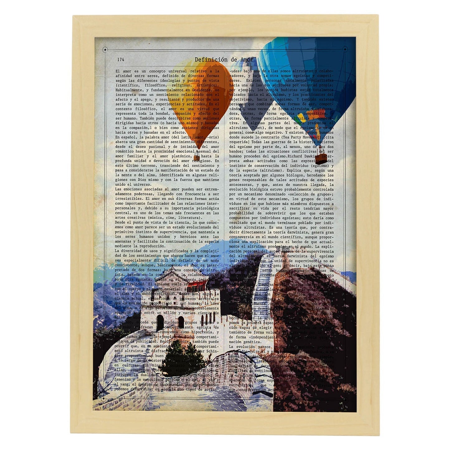 Poster de China (La gran Muralla). Láminas e ilustraciones de ciudades del mundo y monumentos famosos.-Artwork-Nacnic-A4-Marco Madera clara-Nacnic Estudio SL
