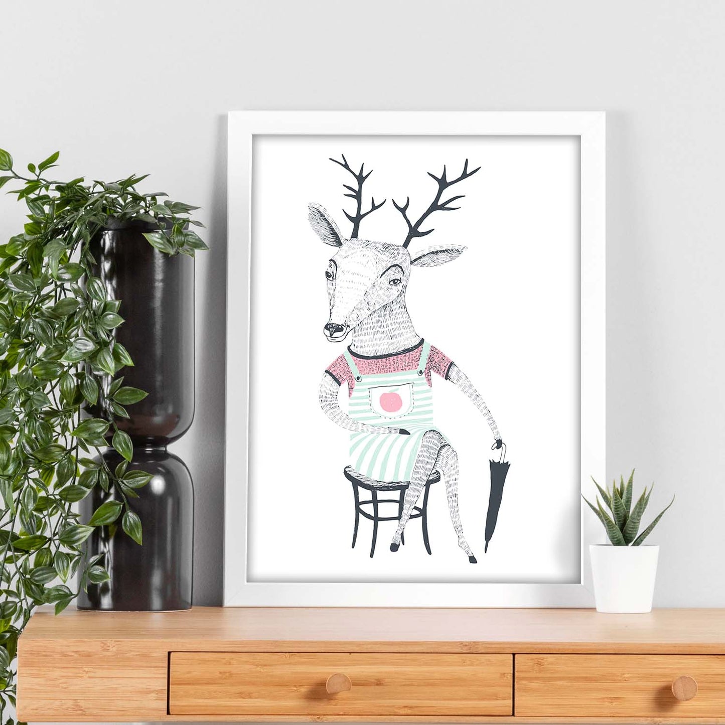 Poster de Ciervo con paraguas. Lámina de animales coloridos.-Artwork-Nacnic-Nacnic Estudio SL