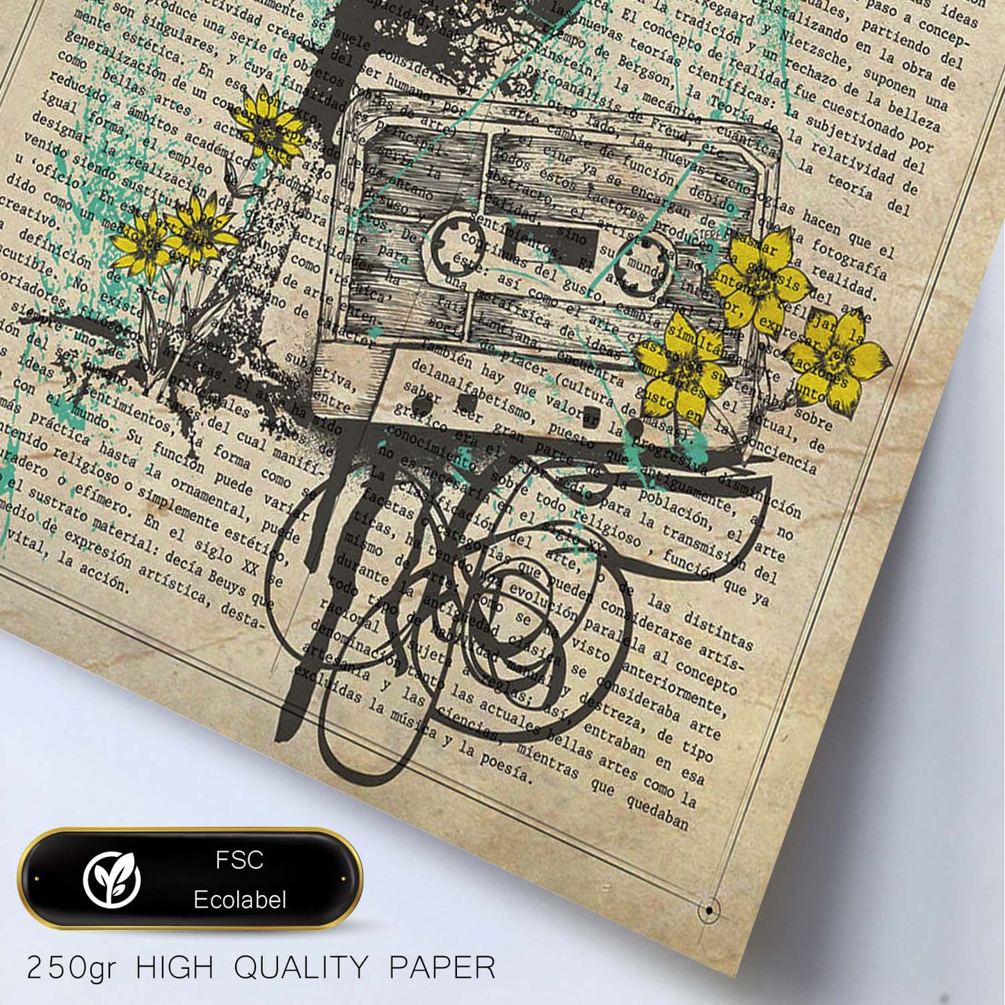 Poster de Cinta de casete con flores. Láminas musicales con definiciones para-Artwork-Nacnic-Nacnic Estudio SL