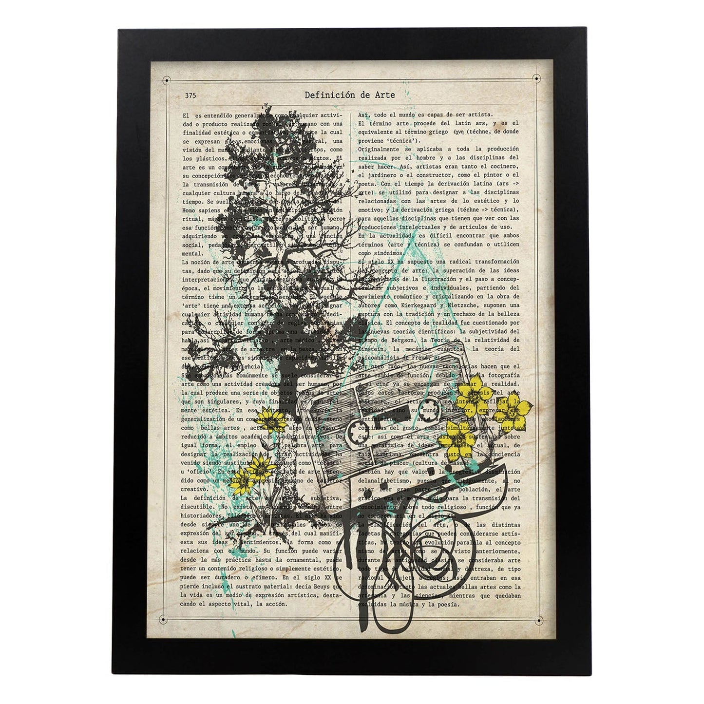 Poster de Cinta de casete con flores. Láminas musicales con definiciones para-Artwork-Nacnic-A3-Marco Negro-Nacnic Estudio SL