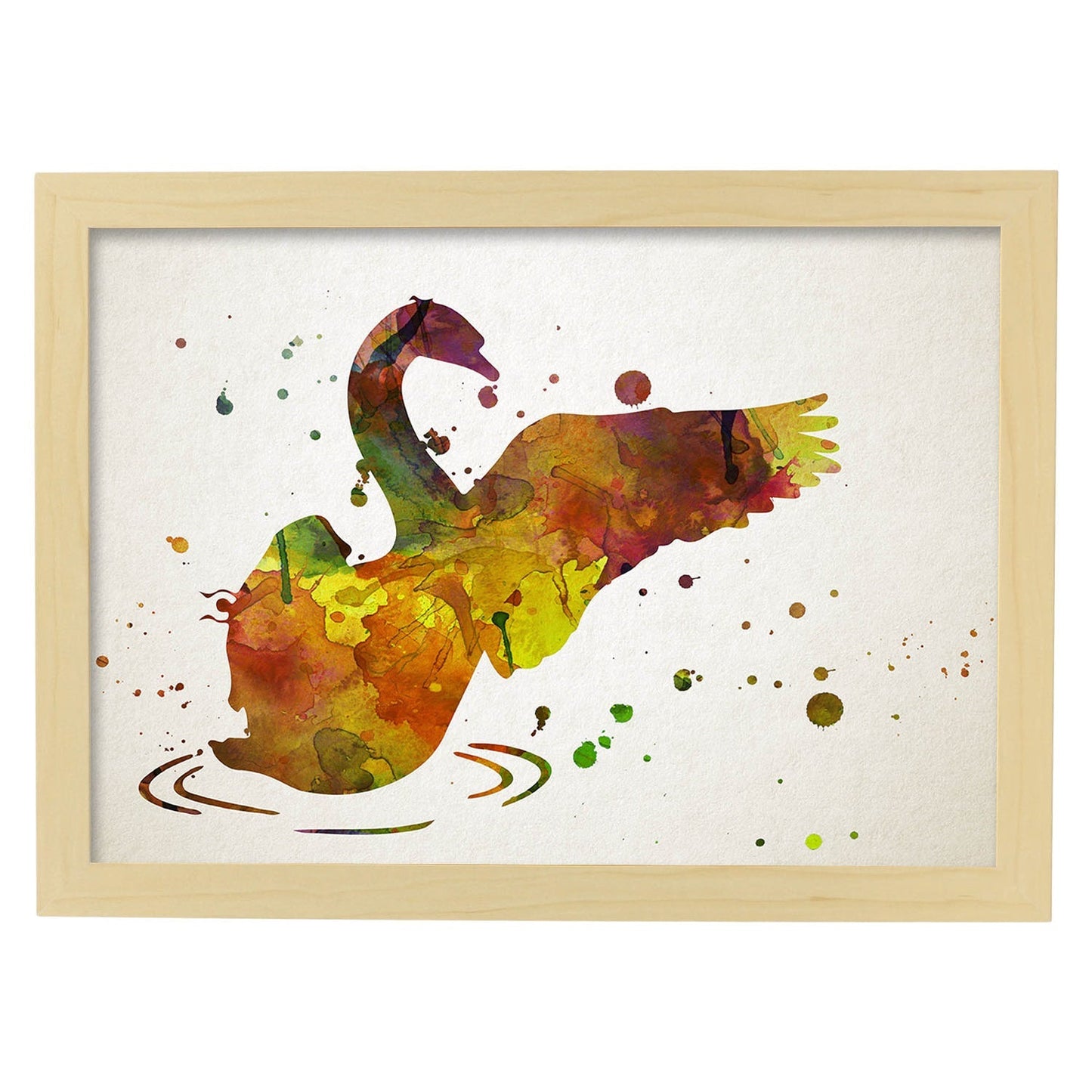 Poster de Cisne estilo acuarela. Láminas de animales con estilo acuarela-Artwork-Nacnic-A4-Marco Madera clara-Nacnic Estudio SL