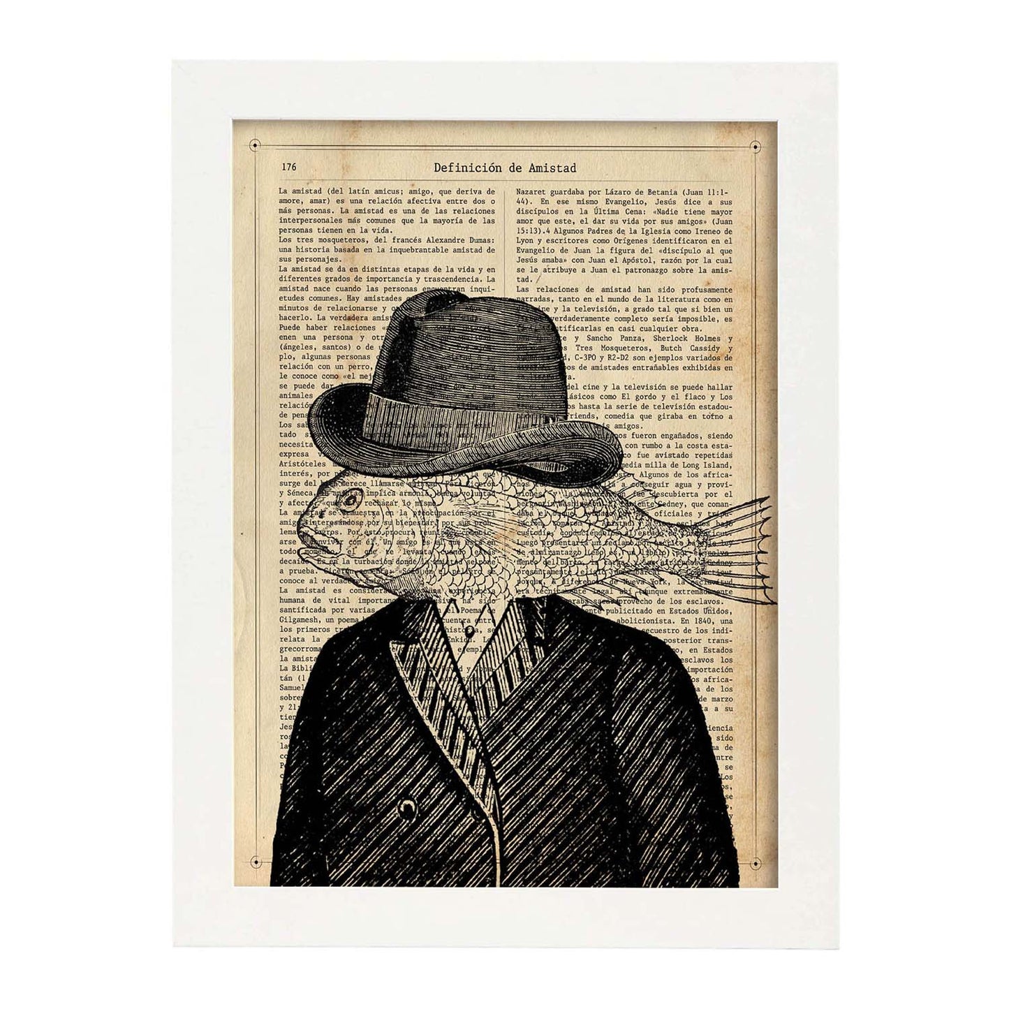 Poster de Classic Fishman con definición. Láminas de animales con texto y definición. Diseño de interiores basado en animales.-Artwork-Nacnic-A3-Marco Blanco-Nacnic Estudio SL