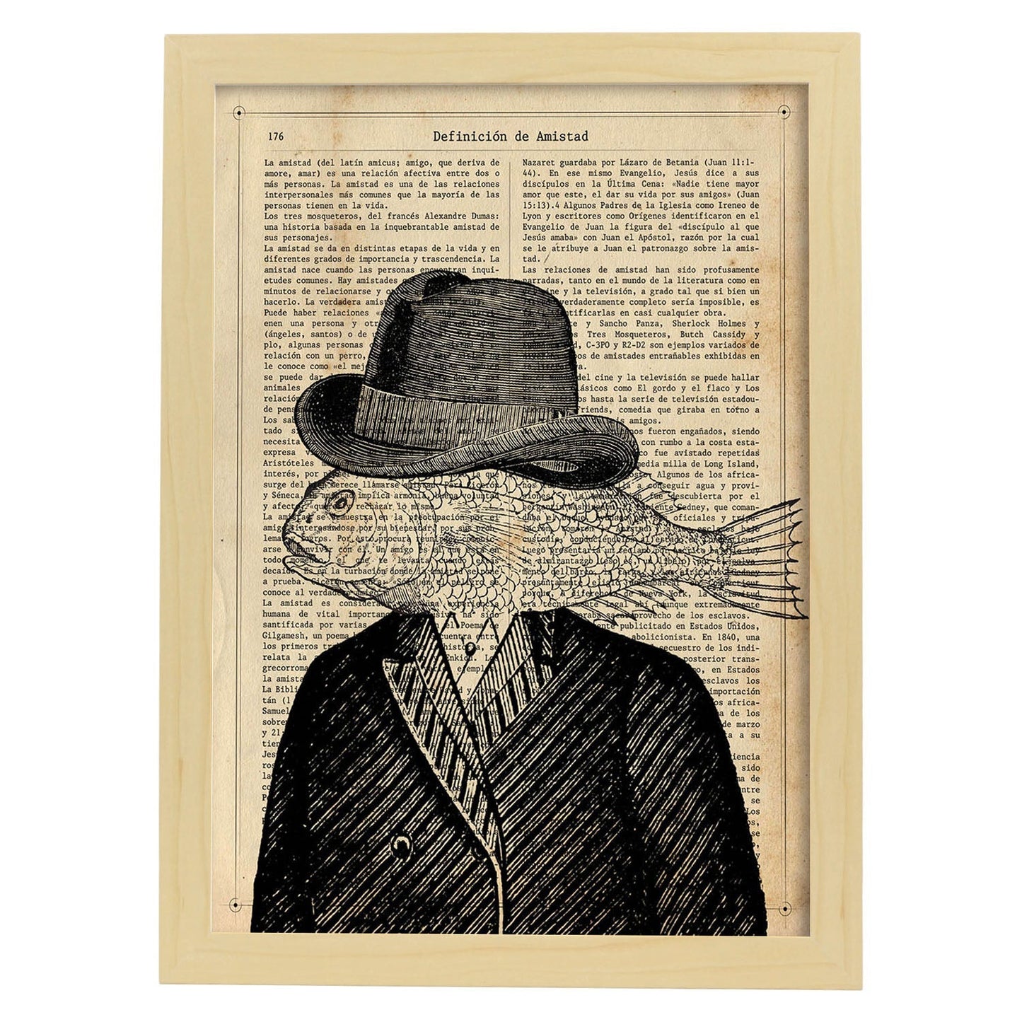 Poster de Classic Fishman con definición. Láminas de animales con texto y definición. Diseño de interiores basado en animales.-Artwork-Nacnic-A3-Marco Madera clara-Nacnic Estudio SL