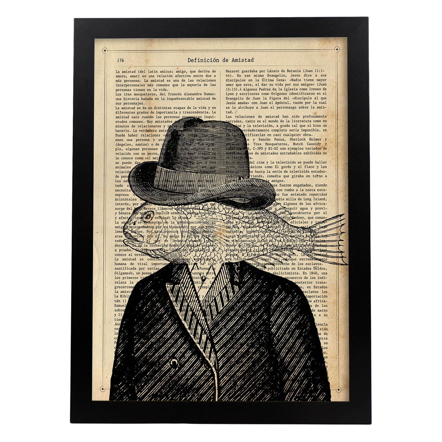 Poster de Classic Fishman con definición. Láminas de animales con texto y definición. Diseño de interiores basado en animales.-Artwork-Nacnic-A4-Marco Negro-Nacnic Estudio SL