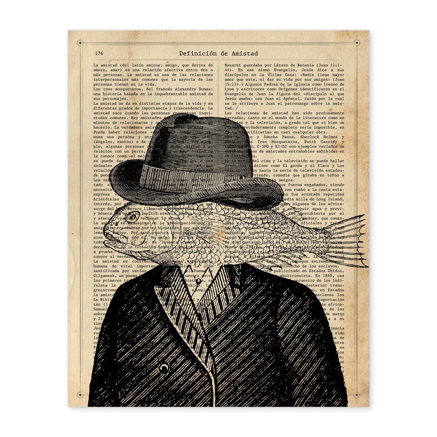 Poster de Classic Fishman con definición. Láminas de animales con texto y definición. Diseño de interiores basado en animales.-Artwork-Nacnic-A4-Sin marco-Nacnic Estudio SL