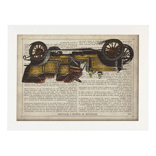 Poster de Coche antiguo en color. Láminas de vehículos con definiciones. Ilustraciones vintage de coches, motos, aviones, 
-Artwork-Nacnic-A4-Marco Blanco-Nacnic Estudio SL