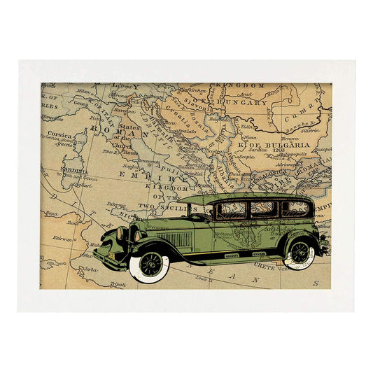 Poster de Coche en Bulgaria. Láminas de mapas del mundo. Decoración con mapas e imágenes vintage.-Artwork-Nacnic-A4-Marco Blanco-Nacnic Estudio SL