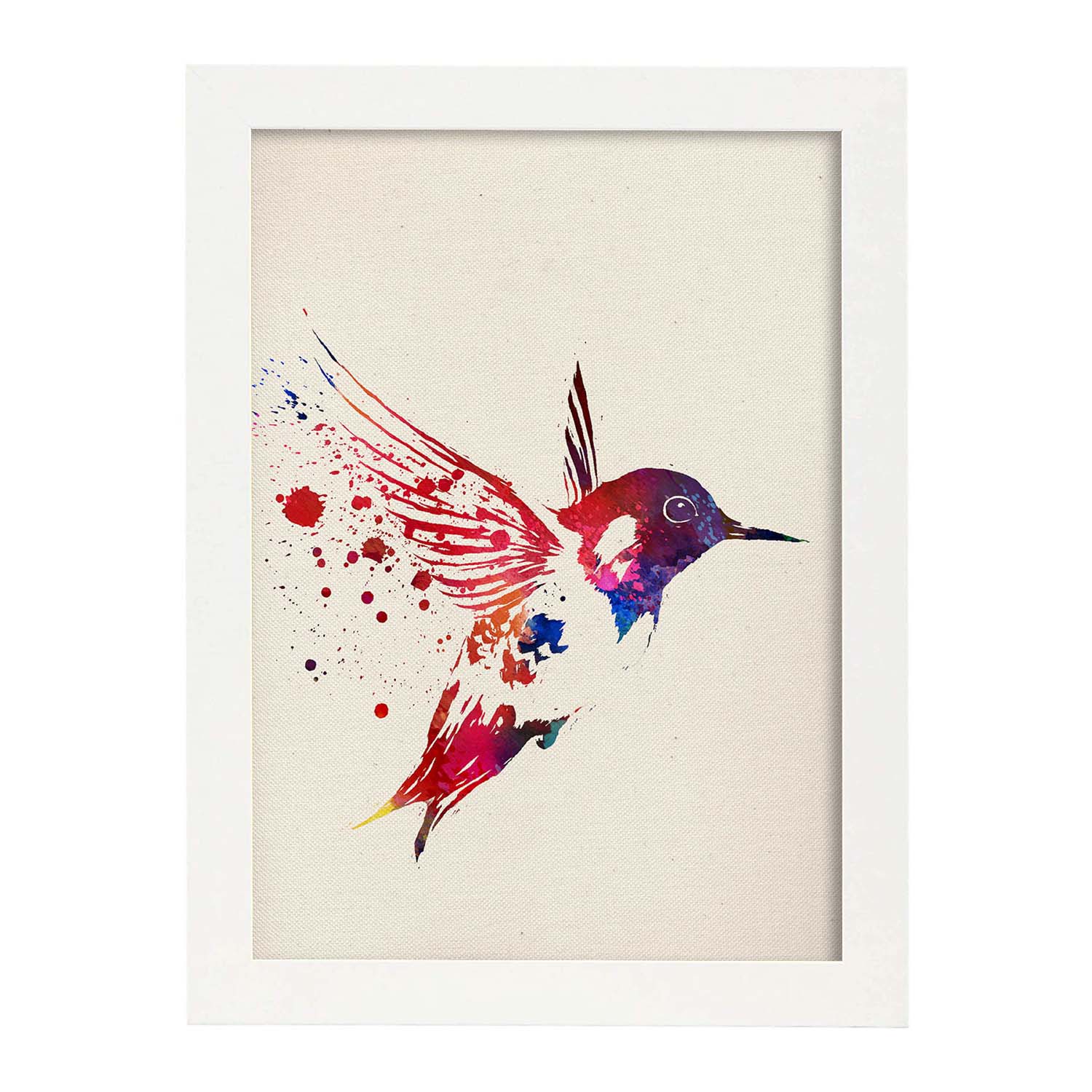 Poster de Colibrí con diseño acuarela. Mix de láminas con estilo acuarela-Artwork-Nacnic-A3-Marco Blanco-Nacnic Estudio SL