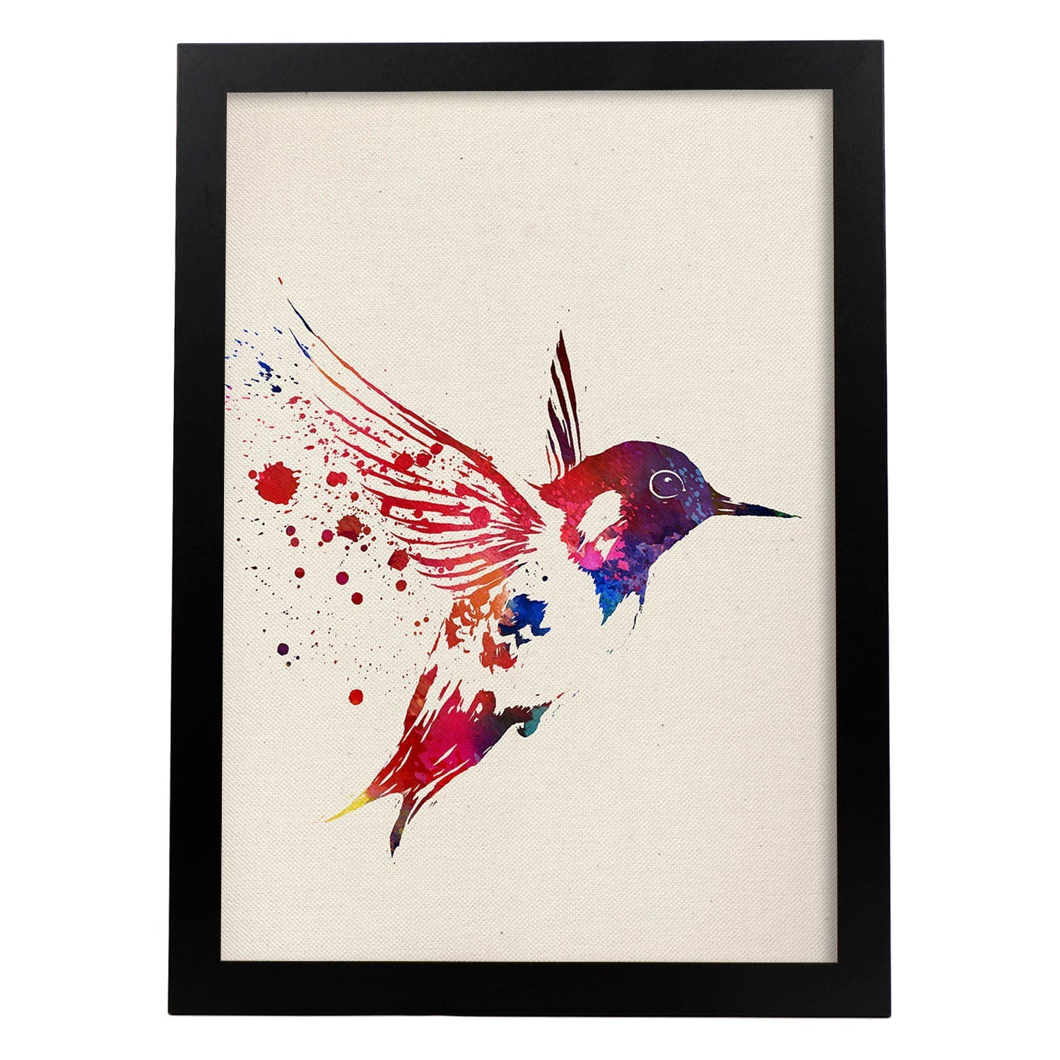 Poster de Colibrí con diseño acuarela. Mix de láminas con estilo acuarela-Artwork-Nacnic-A4-Marco Negro-Nacnic Estudio SL