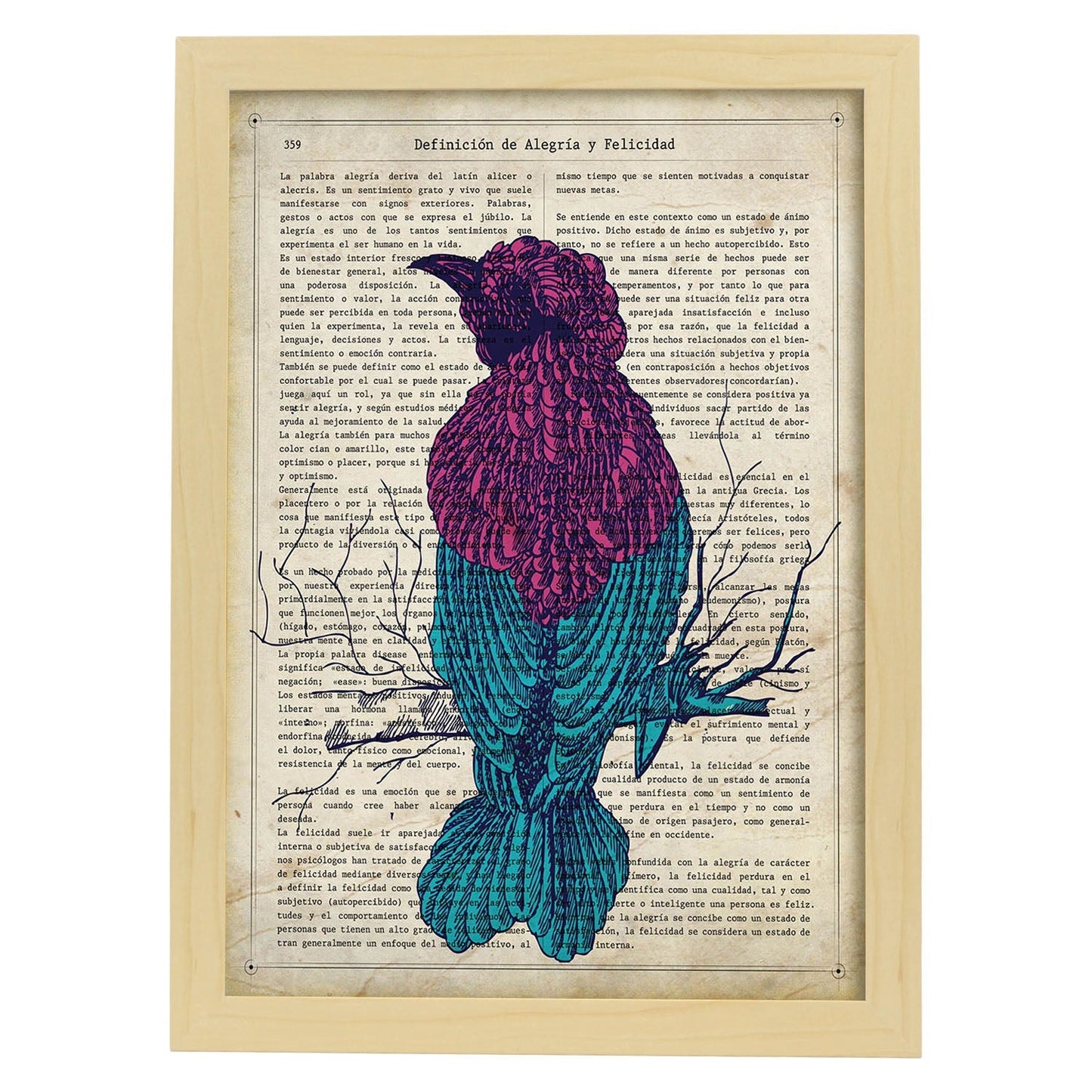 Poster de Colibri. Láminas de animales con definiciones. Regalo para los amantes de los animales.-Artwork-Nacnic-A3-Marco Madera clara-Nacnic Estudio SL