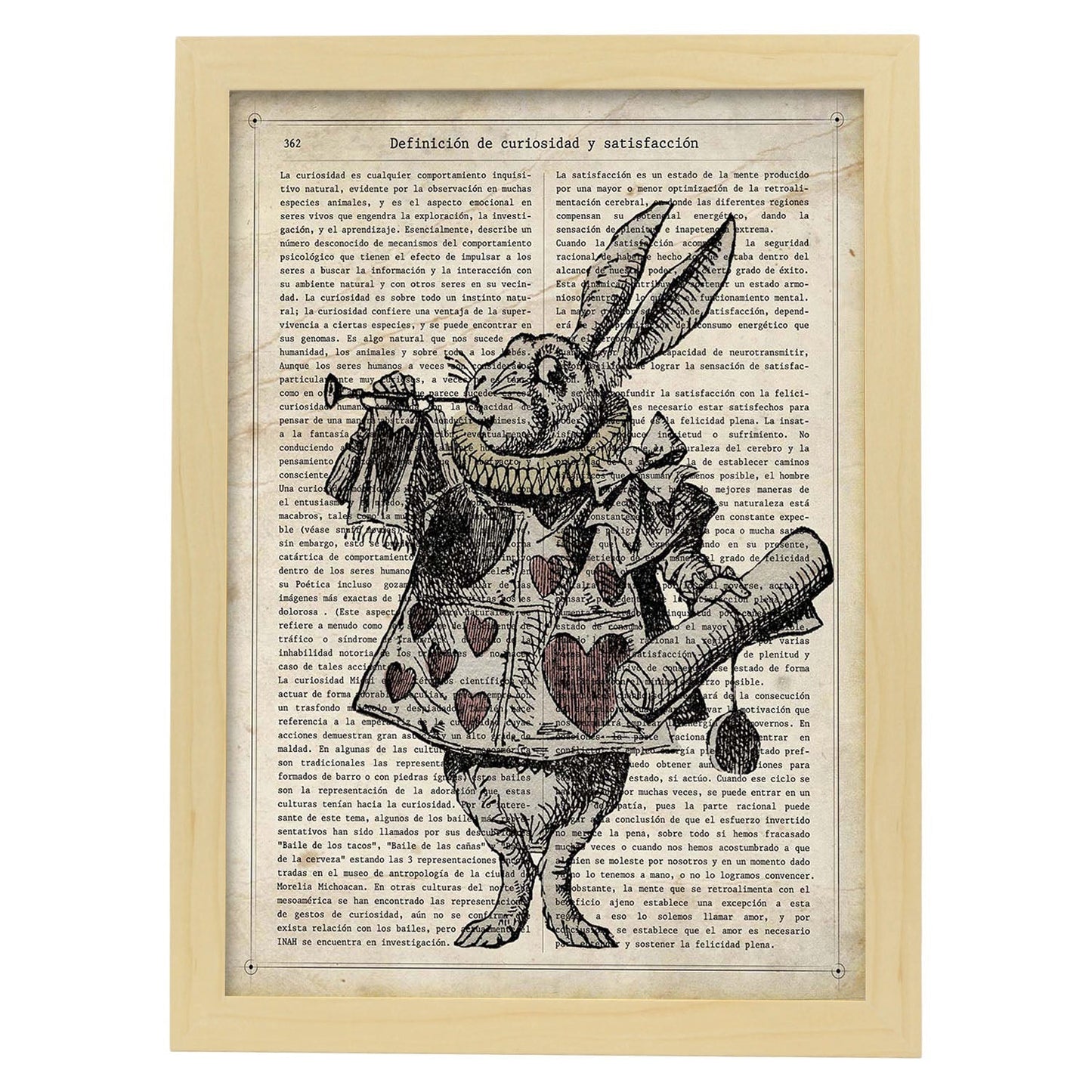 Poster de Conejo de Alicia. Láminas de Alicia en el Pais de las Maravillas.-Artwork-Nacnic-A4-Marco Madera clara-Nacnic Estudio SL