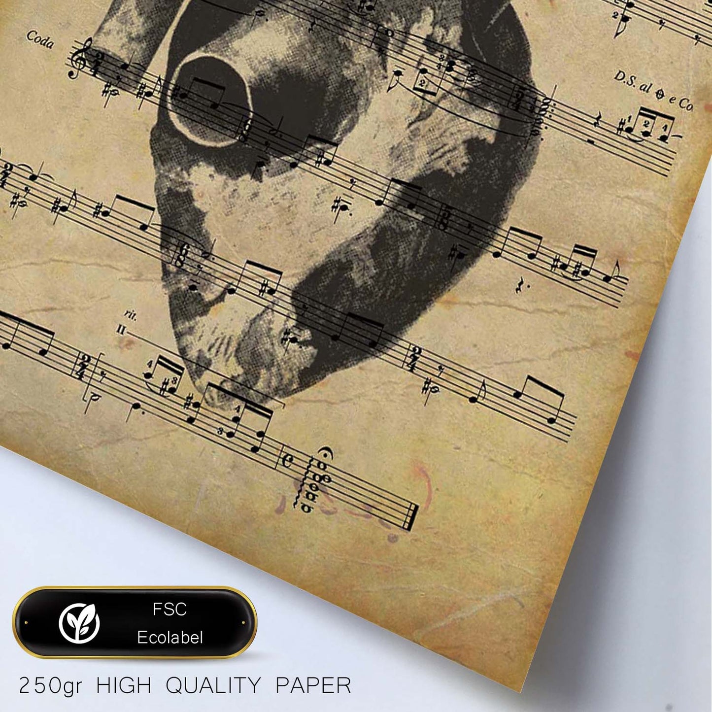 Poster de Corazon anatomico sobre partitura. Láminas de imágenes con partituras. Diseño de música para el hogar.-Artwork-Nacnic-Nacnic Estudio SL