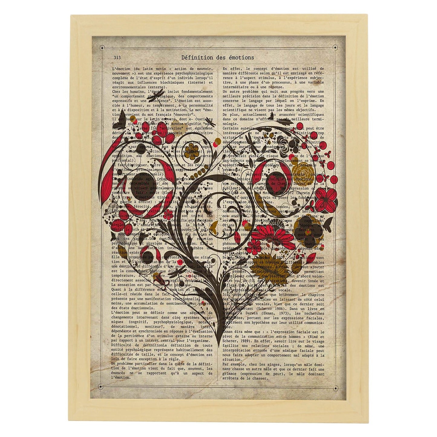 Poster de Corazon de flores rojas. Láminas románticas de amor con definiciones. Ilustraciones para tu pareja, familia, mujer, ...-Artwork-Nacnic-A3-Marco Madera clara-Nacnic Estudio SL