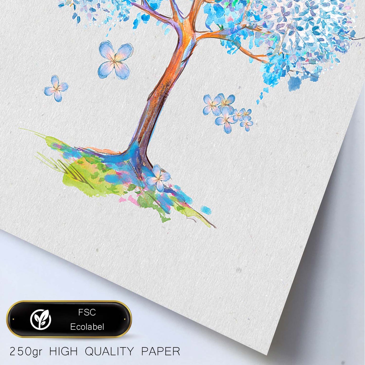 Poster de coronas florales. Lámina Arbol azul lila, ilustrada con diseños de flores, plantas, y animales.-Artwork-Nacnic-Nacnic Estudio SL