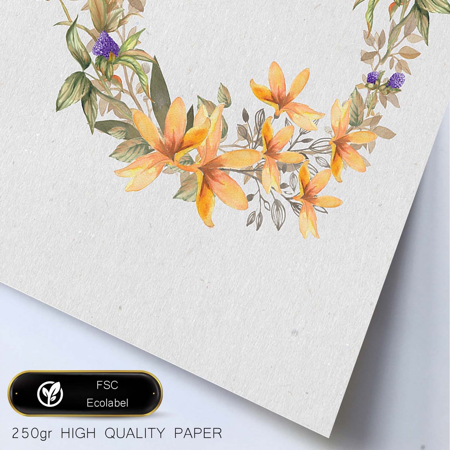 Poster de coronas florales. Lámina Corona floral amarilla, ilustrada con diseños de flores, plantas, y animales.-Artwork-Nacnic-Nacnic Estudio SL