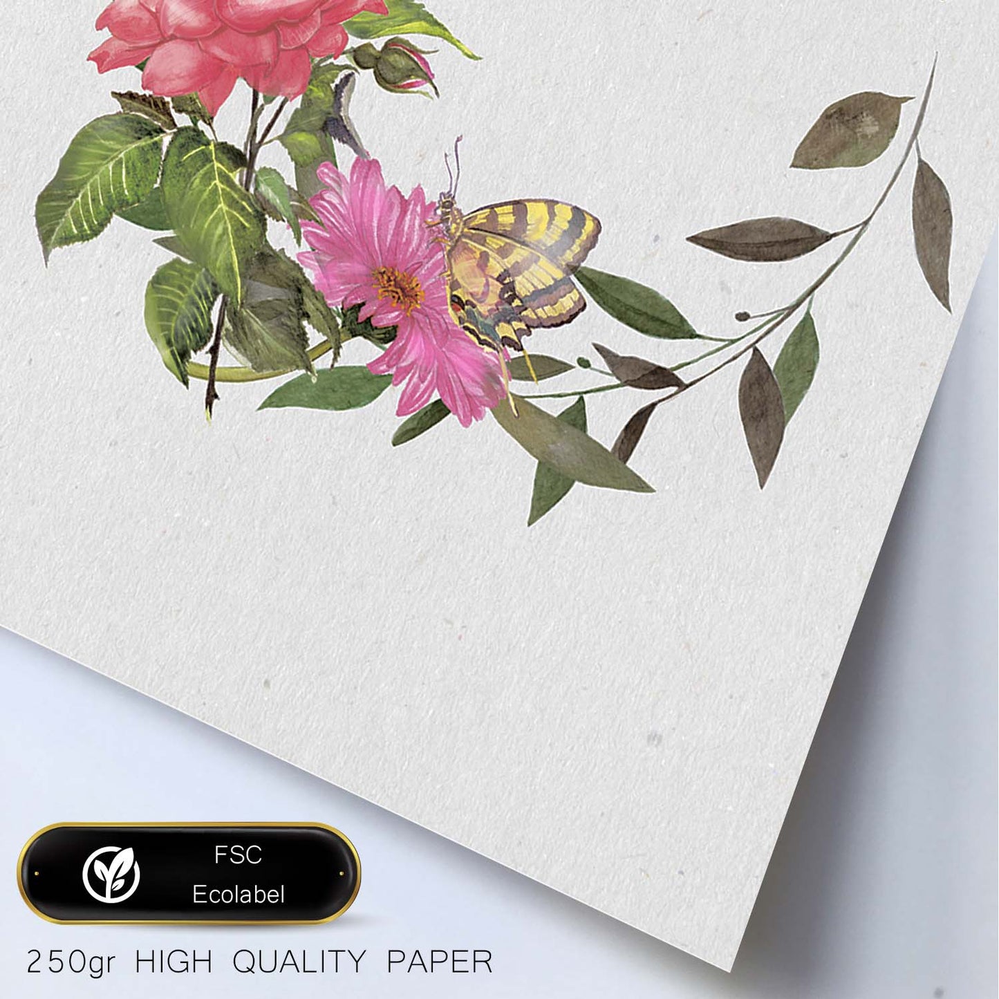 Poster de coronas florales. Lámina Corona floral mariposas, ilustrada con diseños de flores, plantas, y animales.-Artwork-Nacnic-Nacnic Estudio SL