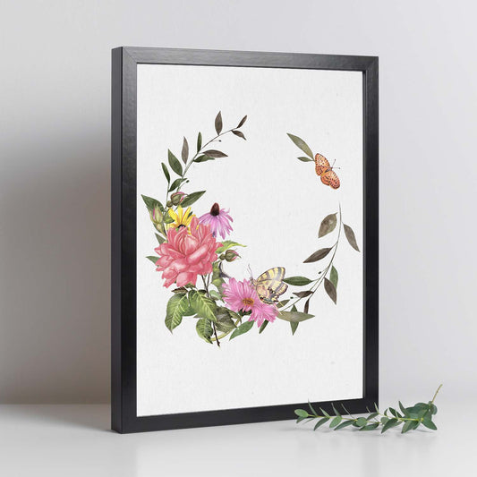 Poster de coronas florales. Lámina Corona floral mariposas, ilustrada con diseños de flores, plantas, y animales.-Artwork-Nacnic-Nacnic Estudio SL