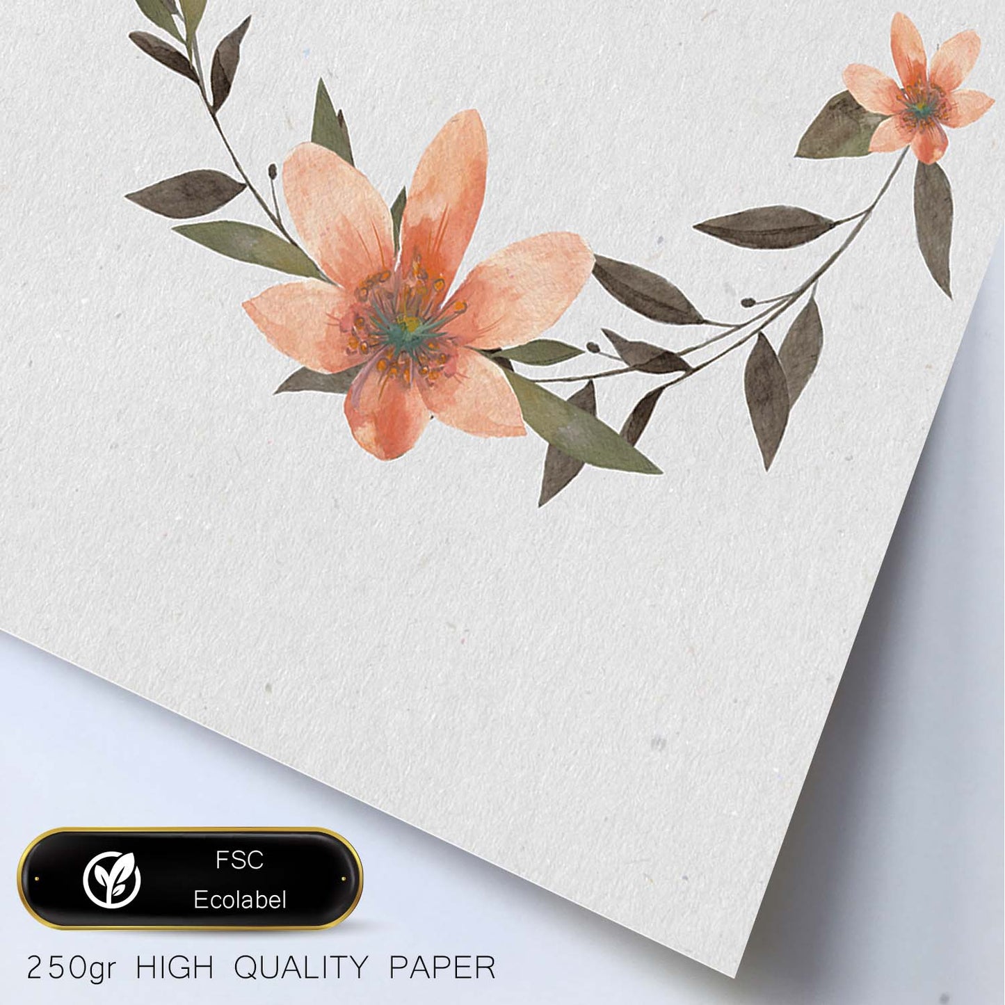 Poster de coronas florales. Lámina Corona floral salmon, ilustrada con diseños de flores, plantas, y animales.-Artwork-Nacnic-Nacnic Estudio SL