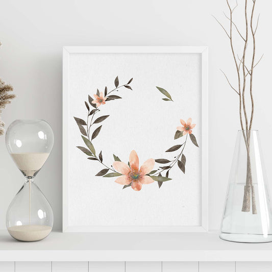 Poster de coronas florales. Lámina Corona floral salmon, ilustrada con diseños de flores, plantas, y animales.-Artwork-Nacnic-Nacnic Estudio SL