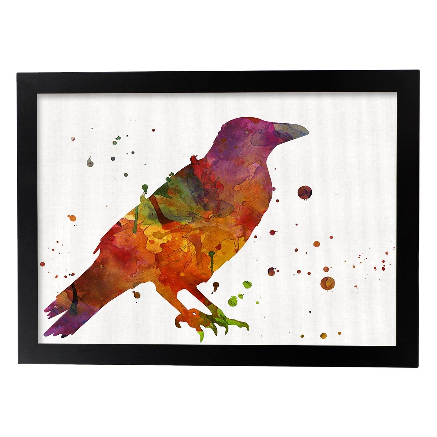 Poster de Cuervo estilo acuarela. Láminas de animales con estilo acuarela-Artwork-Nacnic-A3-Marco Negro-Nacnic Estudio SL