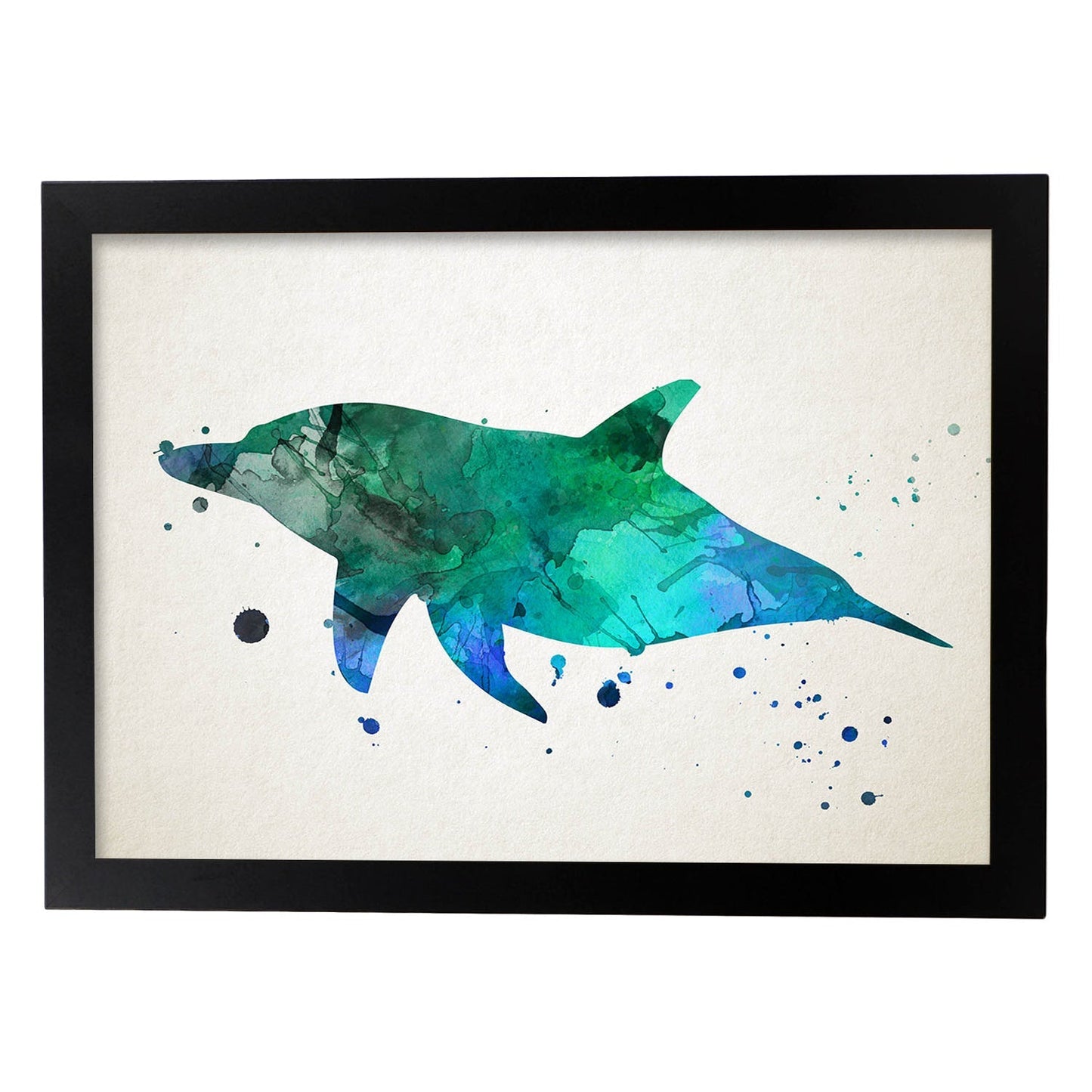 Poster de Delfín estilo acuarela. Láminas de animales con estilo acuarela-Artwork-Nacnic-A3-Marco Negro-Nacnic Estudio SL