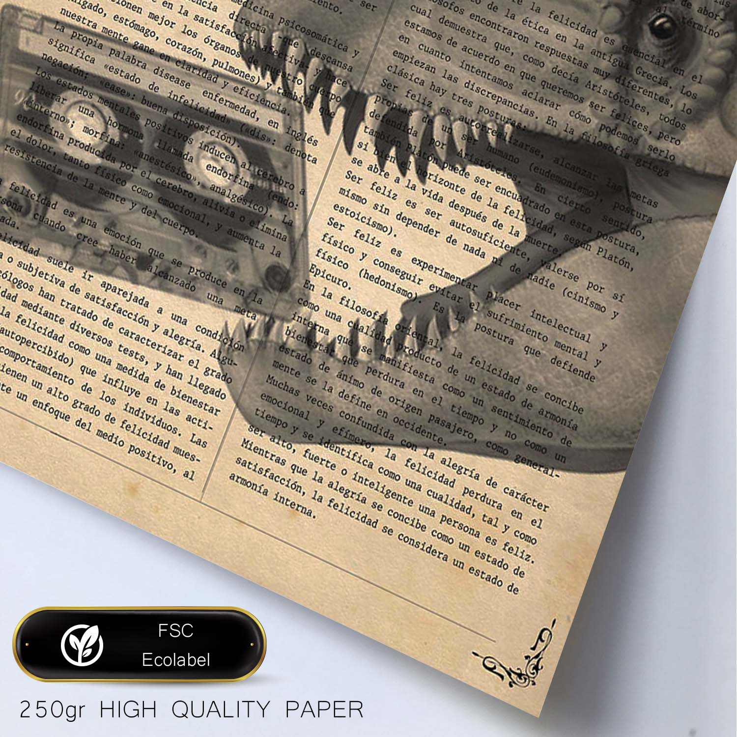 Poster de Dinosaurio con casete. Láminas de animales con definiciones. Regalo para los amantes de los animales.-Artwork-Nacnic-Nacnic Estudio SL