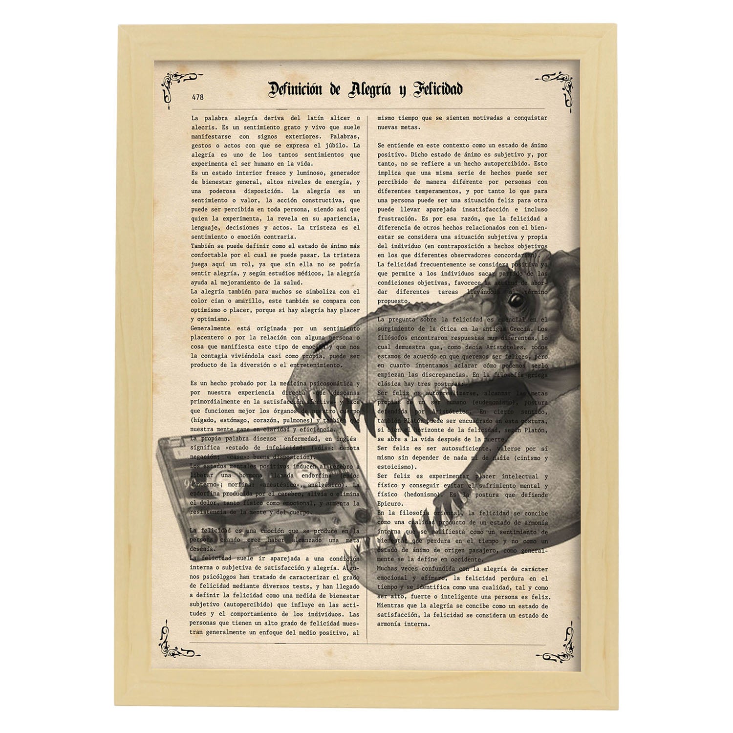 Poster de Dinosaurio con casete. Láminas de animales con definiciones. Regalo para los amantes de los animales.-Artwork-Nacnic-A4-Marco Madera clara-Nacnic Estudio SL