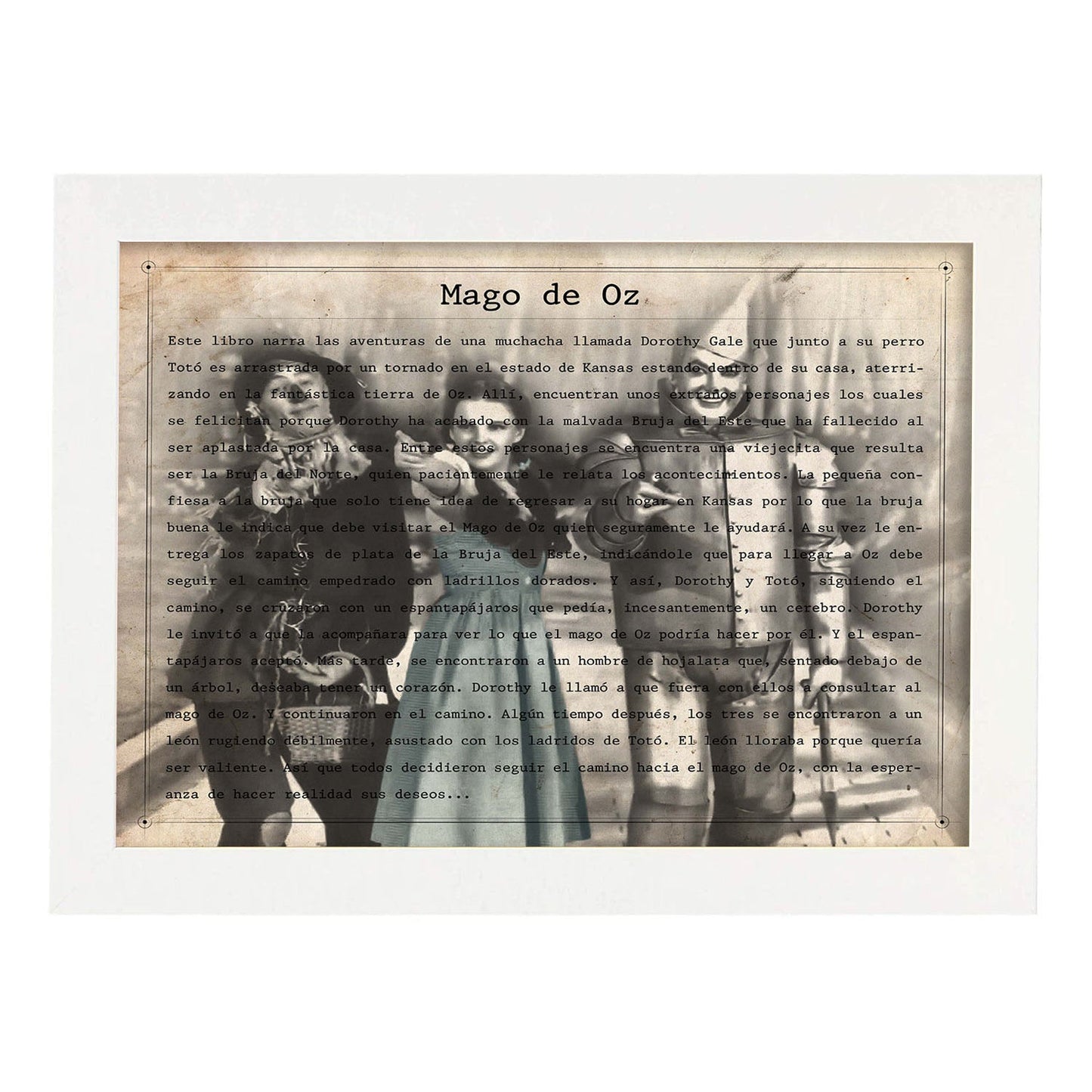 Poster de El Mago de Oz. Láminas de cine antiguo de Hollywood. Diseño de cine vintage con definiciones.-Artwork-Nacnic-A4-Marco Blanco-Nacnic Estudio SL