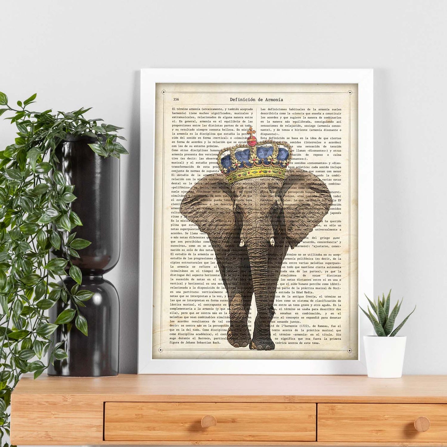 Poster de Elefante con corona. Láminas de elefantes con definiciones. Diseño con imágenes de elefantes y textos.-Artwork-Nacnic-Nacnic Estudio SL