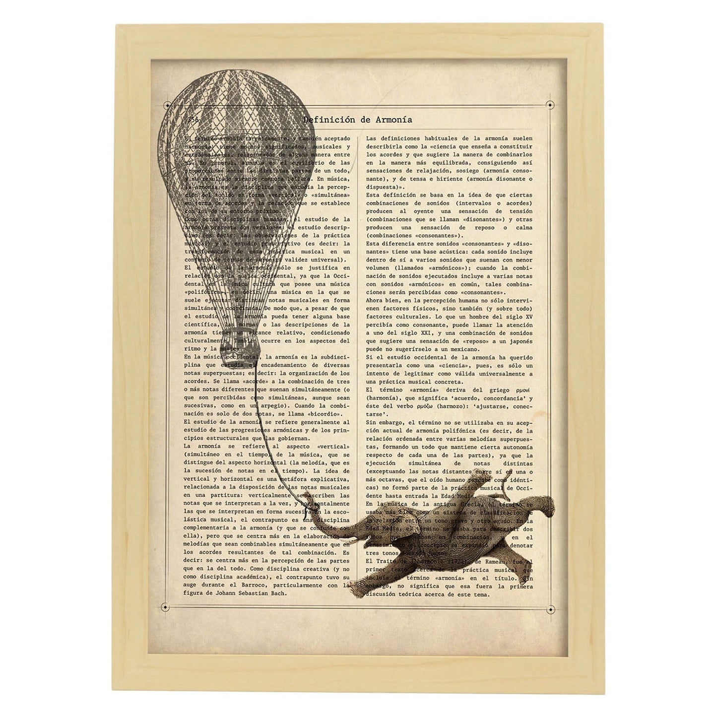 Poster de Elefante con globo. Láminas de elefantes con definiciones. Diseño con imágenes de elefantes y textos.-Artwork-Nacnic-A3-Marco Madera clara-Nacnic Estudio SL