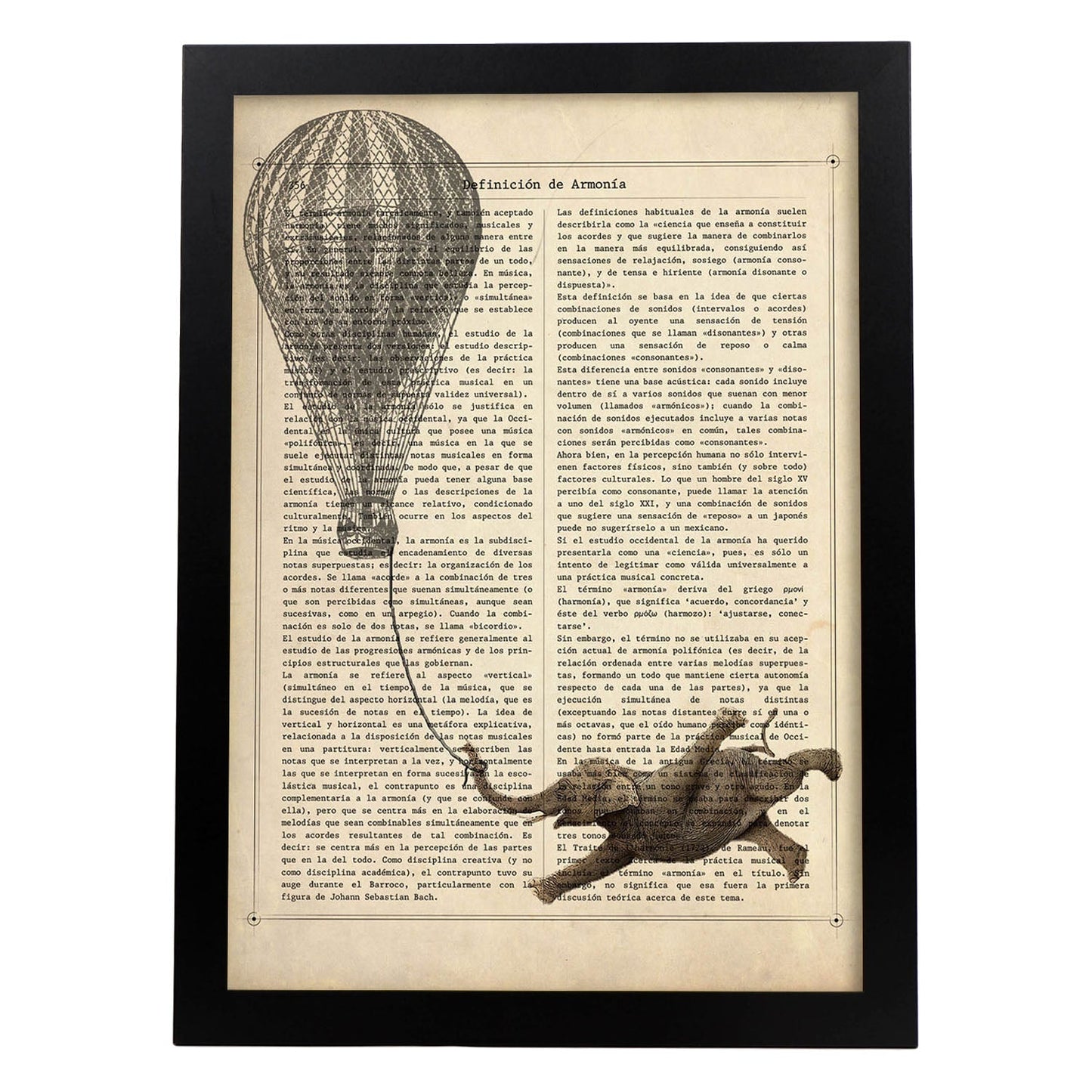 Poster de Elefante con globo. Láminas de elefantes con definiciones. Diseño con imágenes de elefantes y textos.-Artwork-Nacnic-A4-Marco Negro-Nacnic Estudio SL