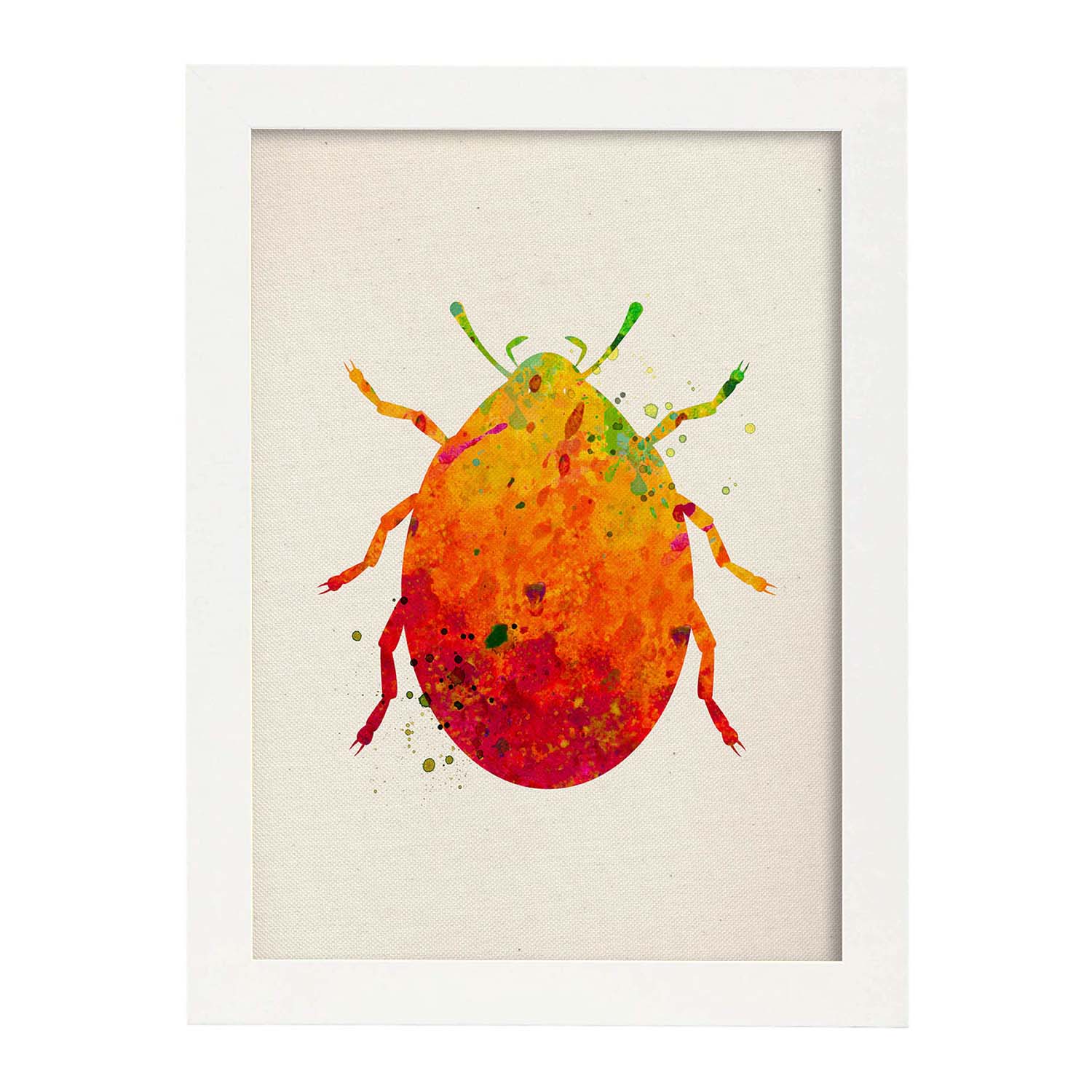 Poster de Escarabajo con diseño acuarela. Mix de láminas con estilo acuarela-Artwork-Nacnic-A3-Marco Blanco-Nacnic Estudio SL