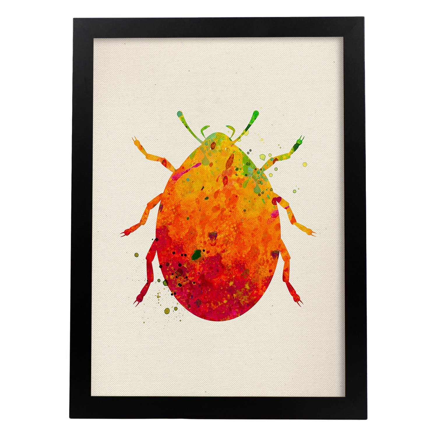 Poster de Escarabajo con diseño acuarela. Mix de láminas con estilo acuarela-Artwork-Nacnic-A3-Marco Negro-Nacnic Estudio SL