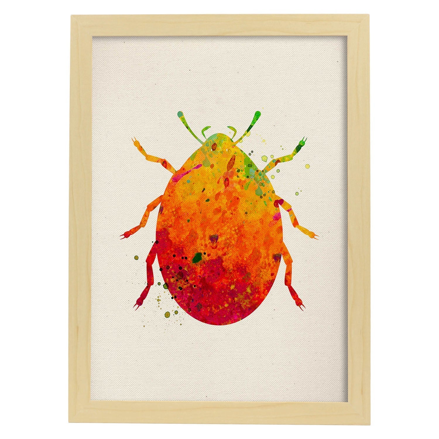 Poster de Escarabajo con diseño acuarela. Mix de láminas con estilo acuarela-Artwork-Nacnic-A4-Marco Madera clara-Nacnic Estudio SL