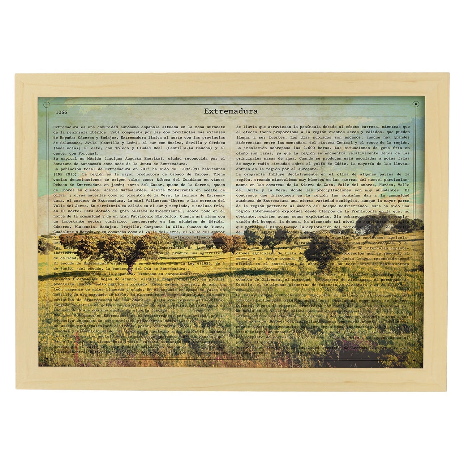 Poster de Extremadura. Láminas de comunidades autónomas de España.-Artwork-Nacnic-A3-Marco Madera clara-Nacnic Estudio SL