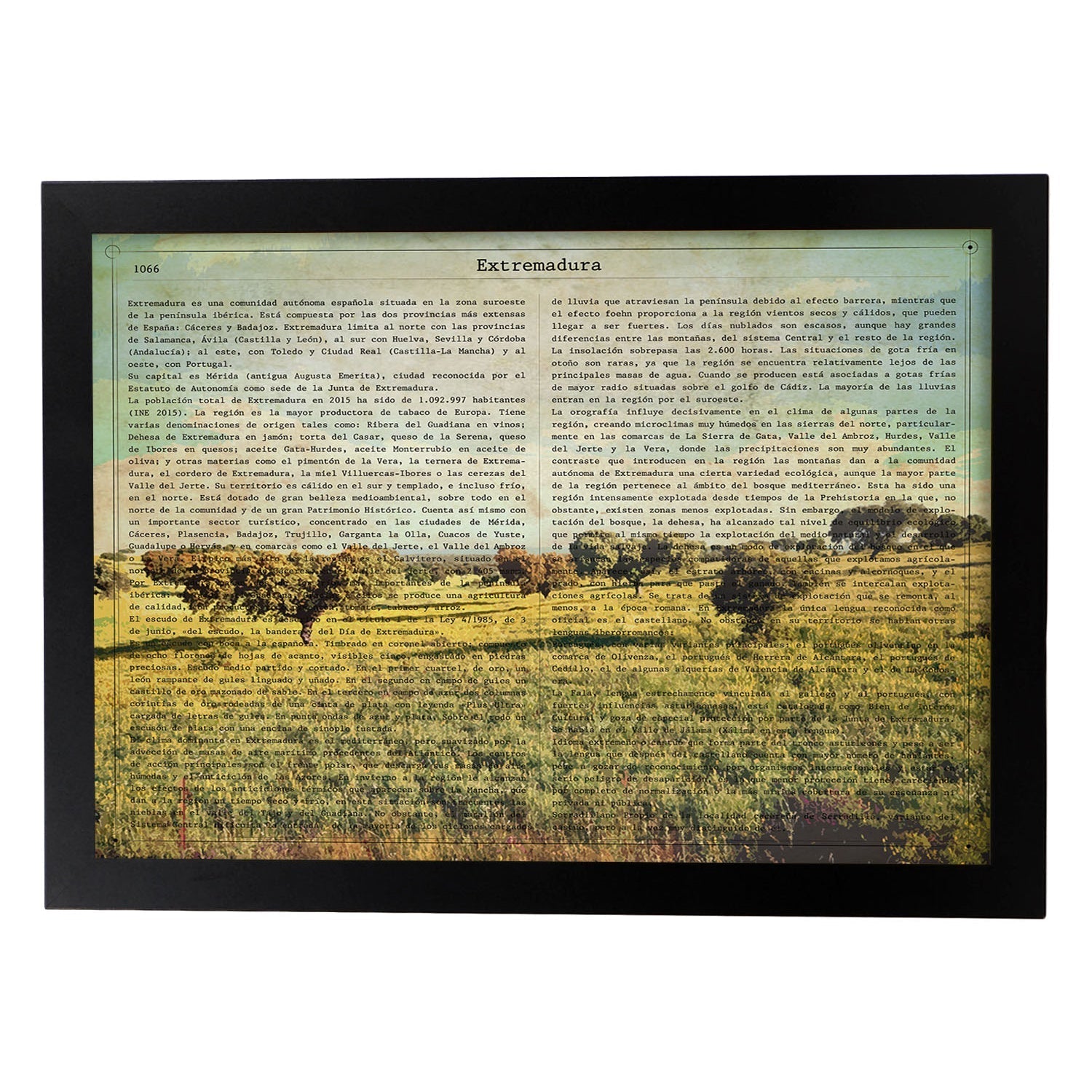 Poster de Extremadura. Láminas de comunidades autónomas de España.-Artwork-Nacnic-A3-Marco Negro-Nacnic Estudio SL