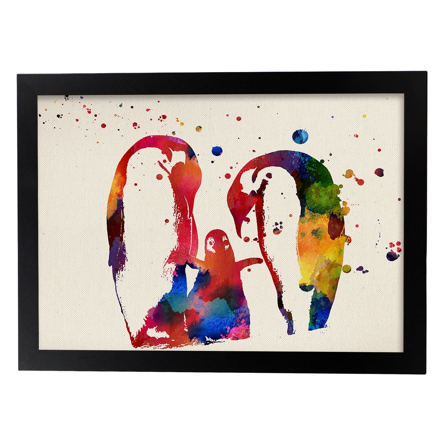 Poster de Familia de pingüinos con diseño acuarela. Mix de láminas con estilo acuarela-Artwork-Nacnic-A3-Marco Negro-Nacnic Estudio SL