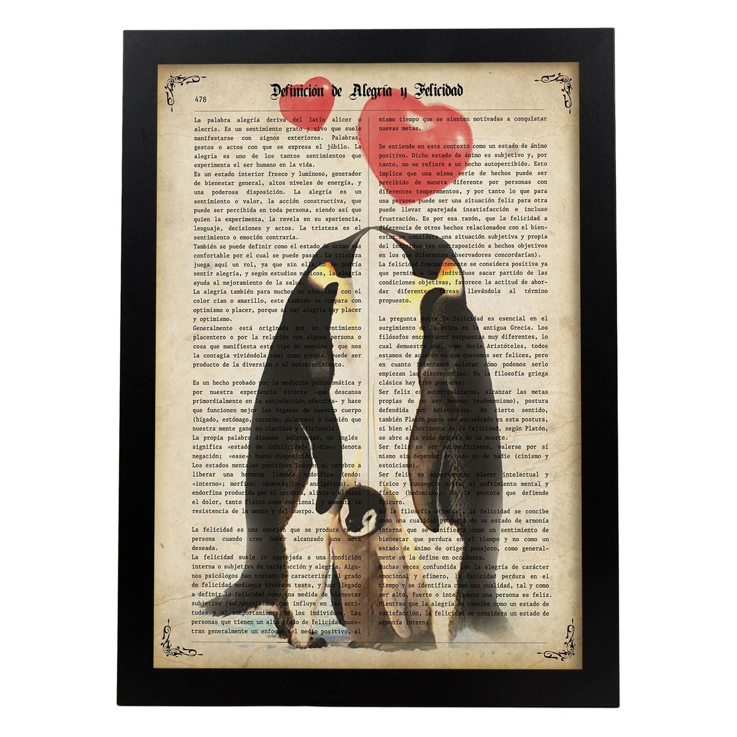 Poster de Familia de pinguinos. Láminas románticas de amor con definiciones. Ilustraciones para tu pareja, familia, mujer, ...-Artwork-Nacnic-A3-Marco Negro-Nacnic Estudio SL