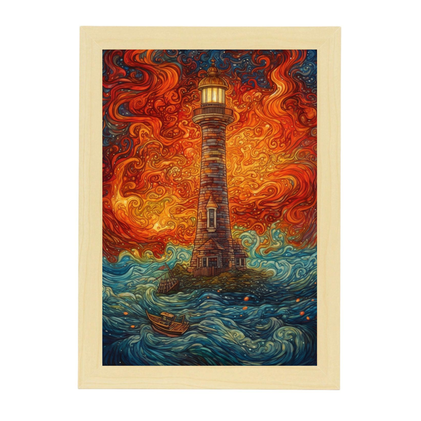Póster de Faro Iluminado en la Noche