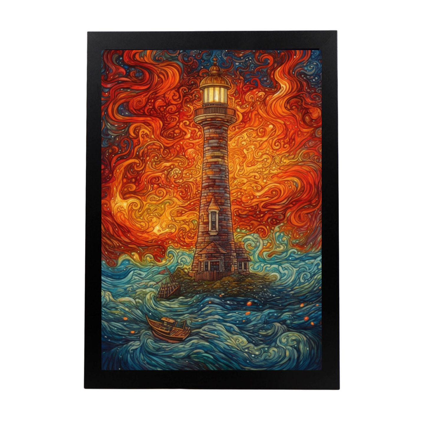 Póster de Faro Iluminado en la Noche
